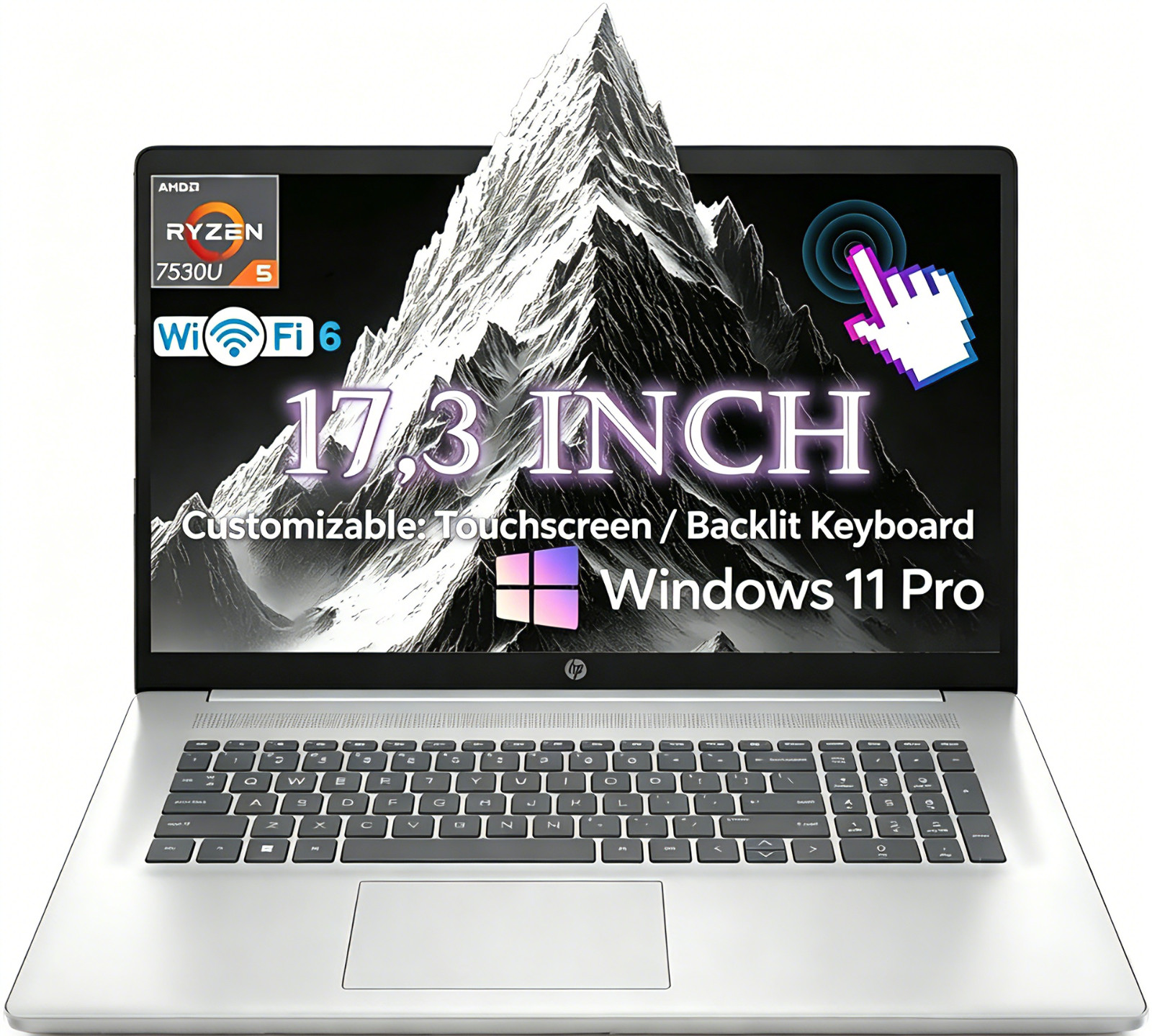 HP 17.3″ Touchscreen Laptop, AMD Ryzen 5 7530U, Up to 64GB RAM 2TB SSD
