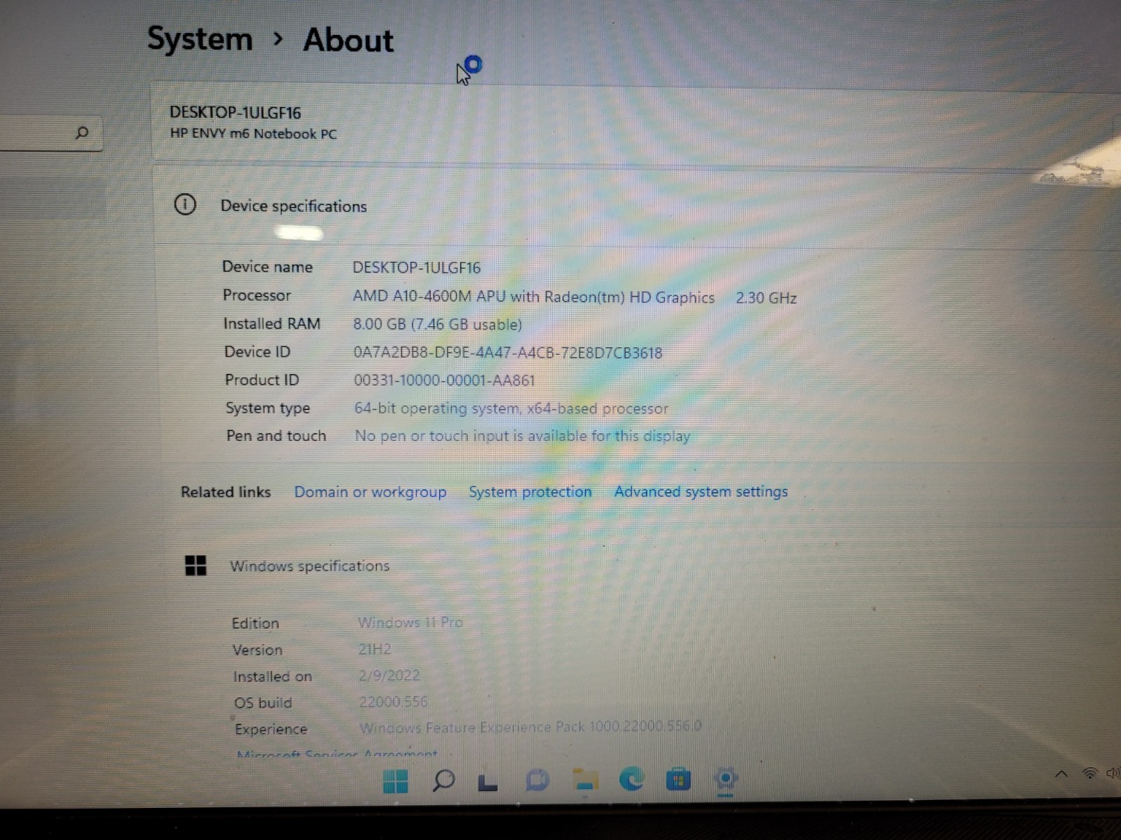 Hp Envy M6 notebook amd a10 4600m 2300mhz 8gb ram 256gb ssd charger CND3140H8J