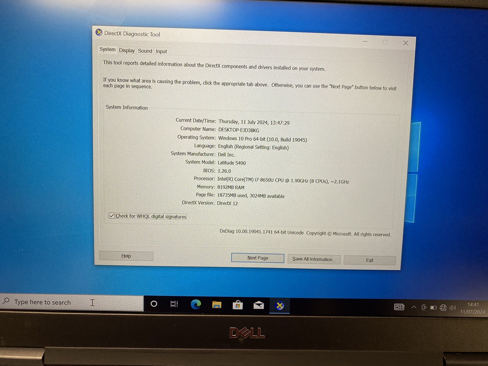 Dell Latitude 5490 Laptop Intel Core i5-8350U 1.9GHz 8GB RAM 256GB SSD W10
