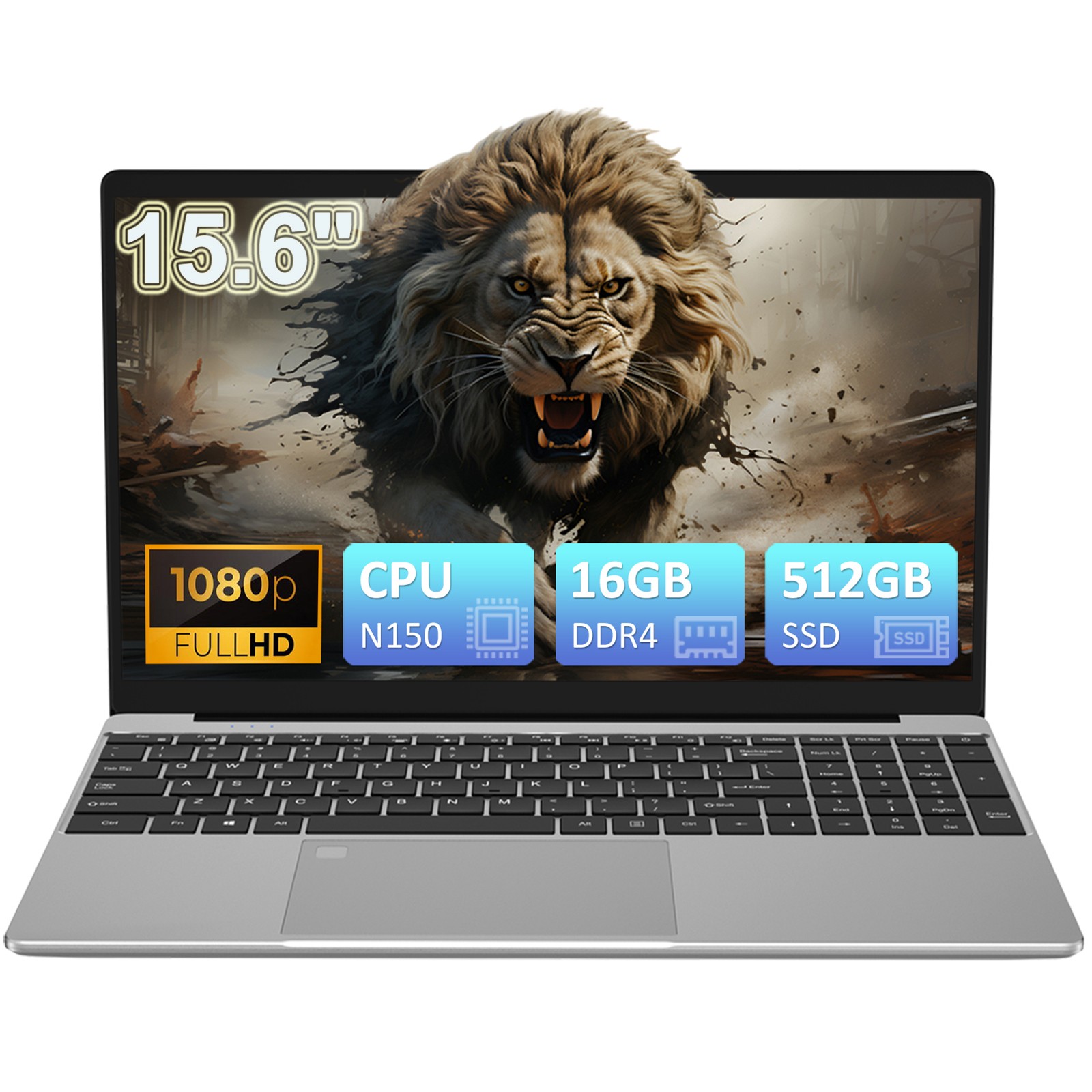 15.6″ Lightweight Laptop CPU N150 16GB + 512GB SSD 8000mAh Big Battery Capacity