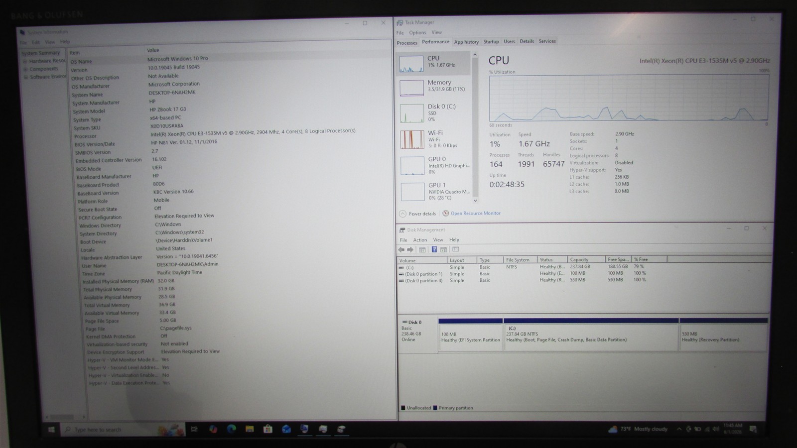HP ZBook 17 G3 Xeon E3-1535M v5 2.9GHz 32GB RAM 256GB M.2 17″ W10 Pro NO BAT/DMG