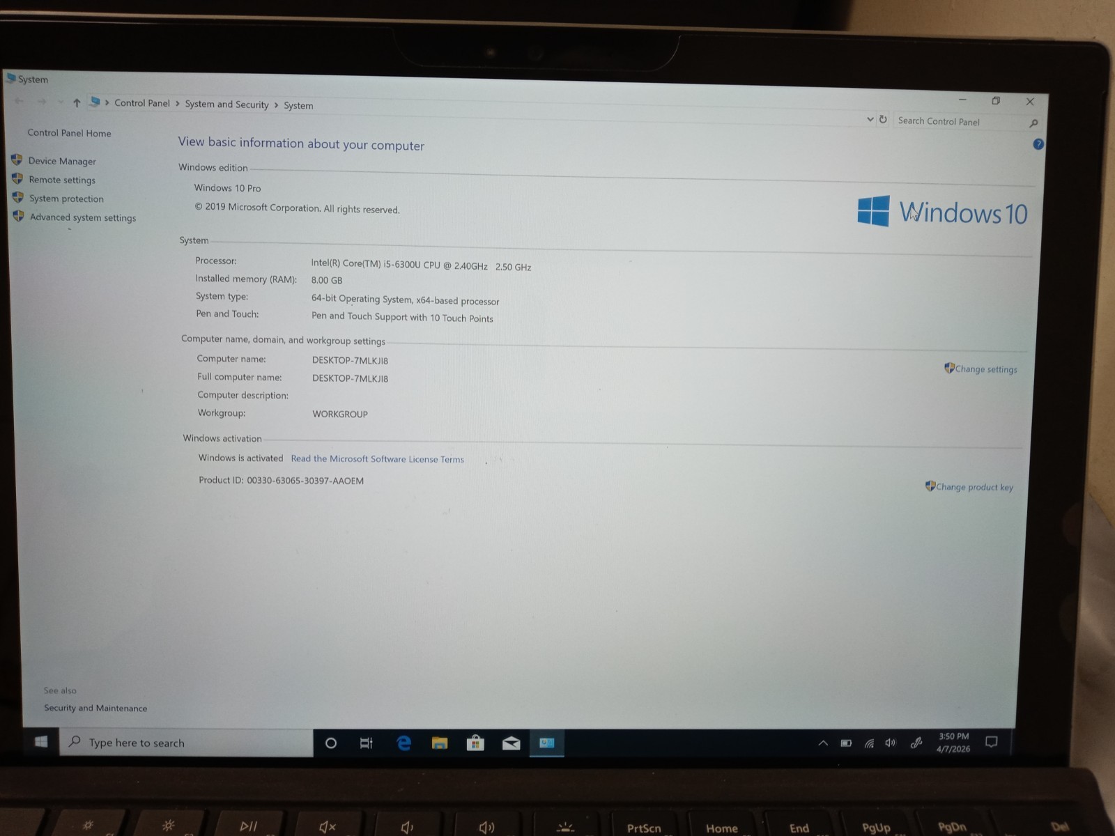 Microsoft Surface Pro 4 1724 12.3″ i5-6300U 8GB 256GB Win 10 w/ Keyboard NO AC