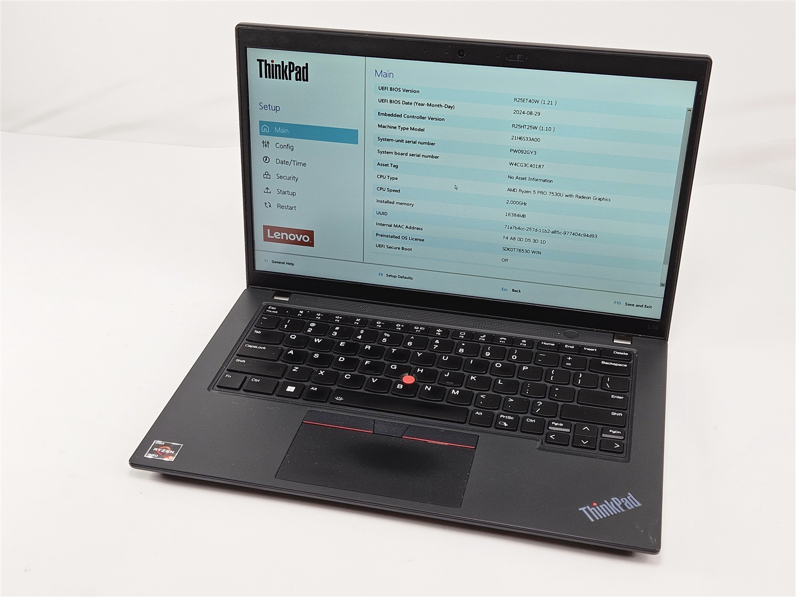 Lenovo 14″ ThinkPad L14 Gen 4 AMD Ryzen 5 Pro 7530U 16GB No SSD Radeon Graphics