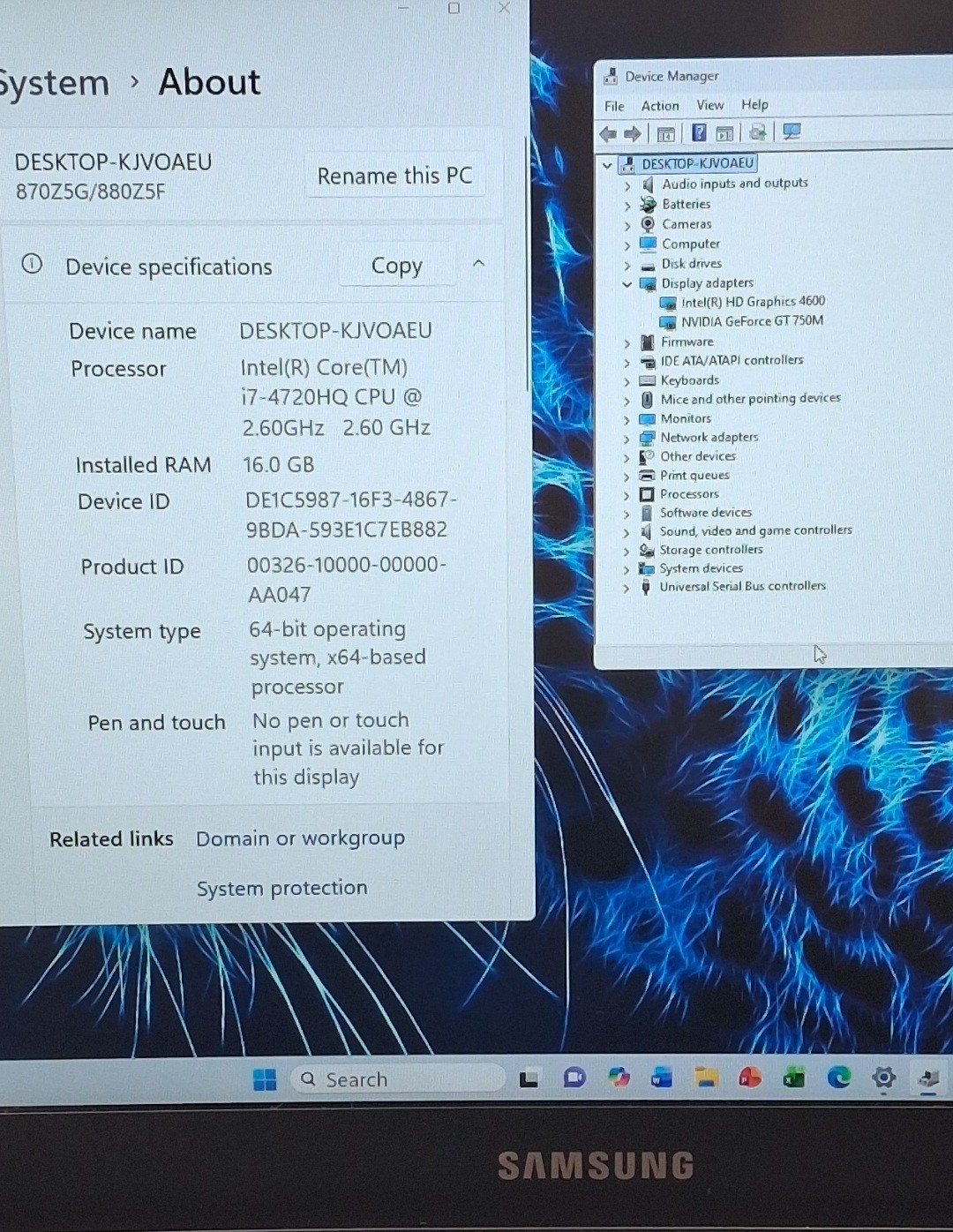 SAMSUNG 870Z5E 15″ LAPTOP i7-4720HQ 16GB RAM 256GB SSD W11 NVIDIA GFX