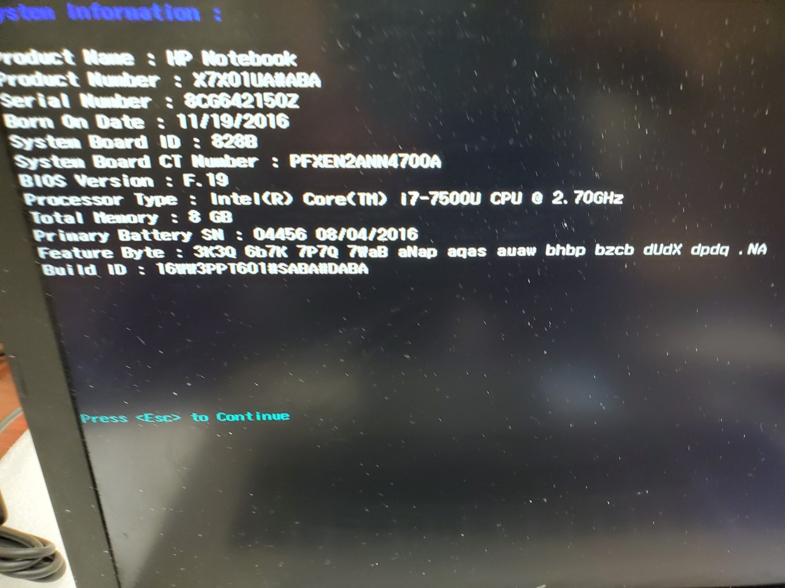 HP Notebook 3168NGW Core i7-7500U@2.70GHz, 8GB RAM, NO HD FOR PARTS