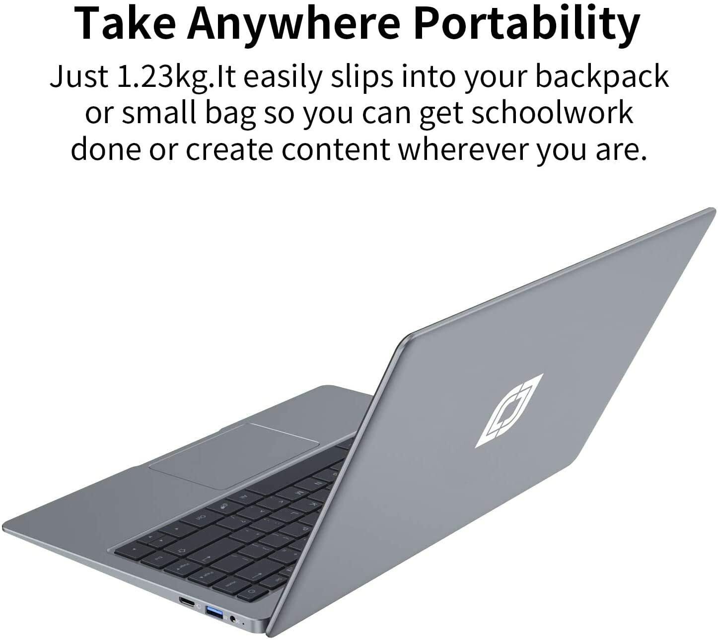 Laptop 13.3 inch 8GB RAM 128GB ROM Quad Core Celeron, Windows 10 Thin and Gray