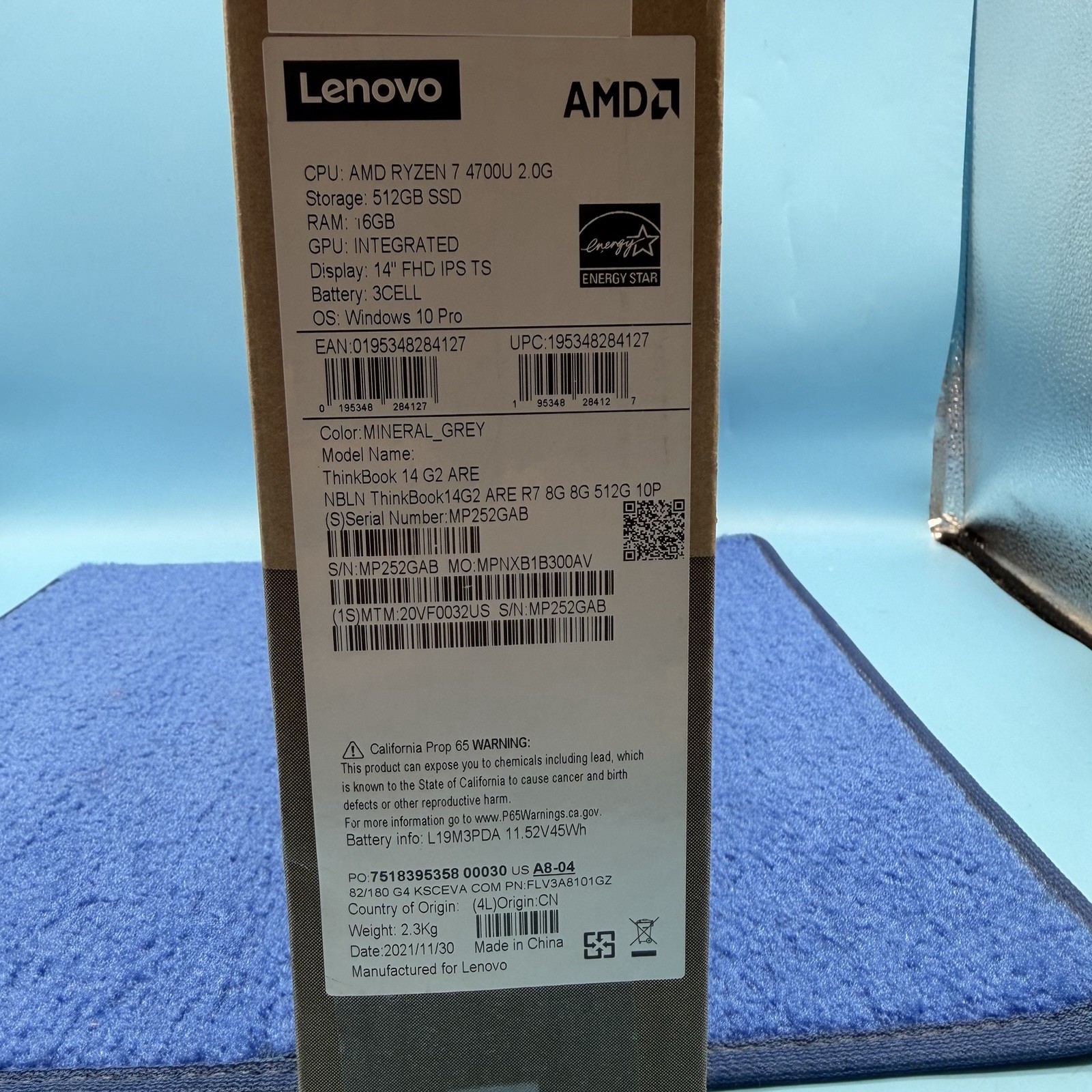 Lenovo ThinkBook 14 G2 ARE, 16GB, 512GB, Ryzen 7 4700U W10P