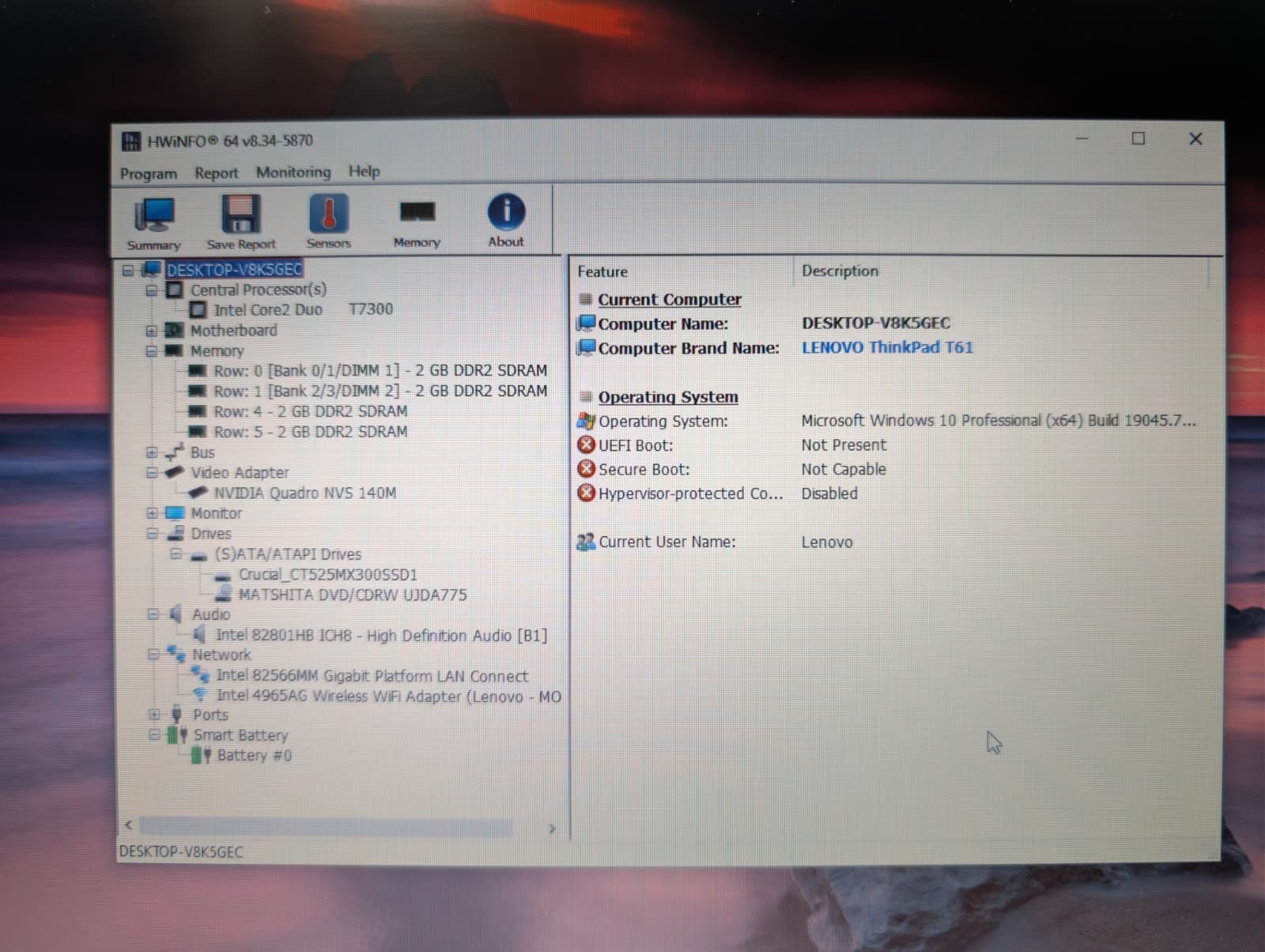LENOVO THINKPAD T61 | C2D T7300 8GB RAM 512GB SSD | NVIDIA NVS DUAL BOOT RARE