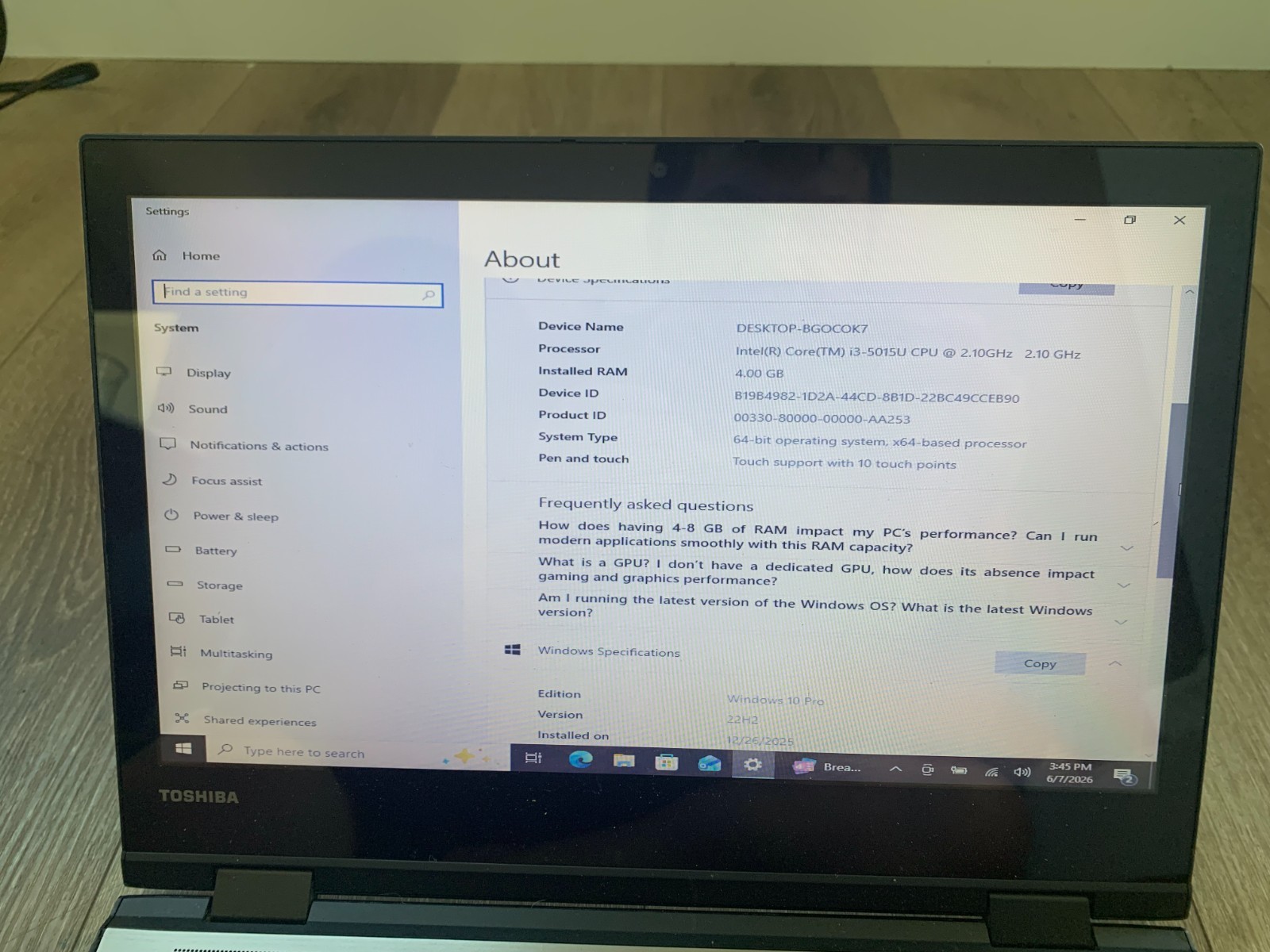 Toshiba Satellite E45W-C4200X 14″ Intel Core i3-5015U 2.1GHz 4GB RAM 500GB Win10