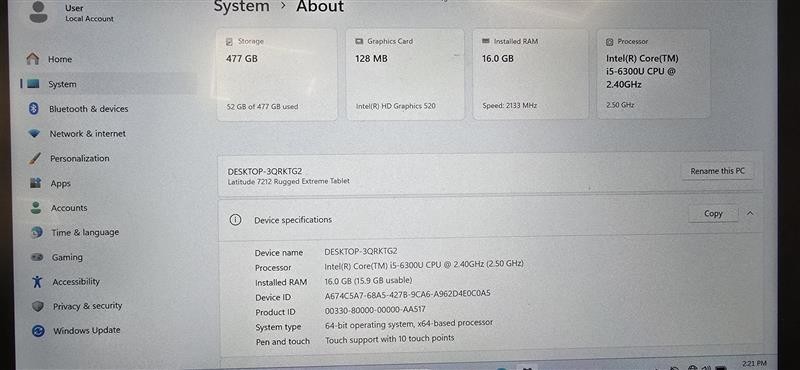 Dell Latitude 7212 Rugged Extreme – i5-6300u 16Gb 512GB SSD Win 11 Pro