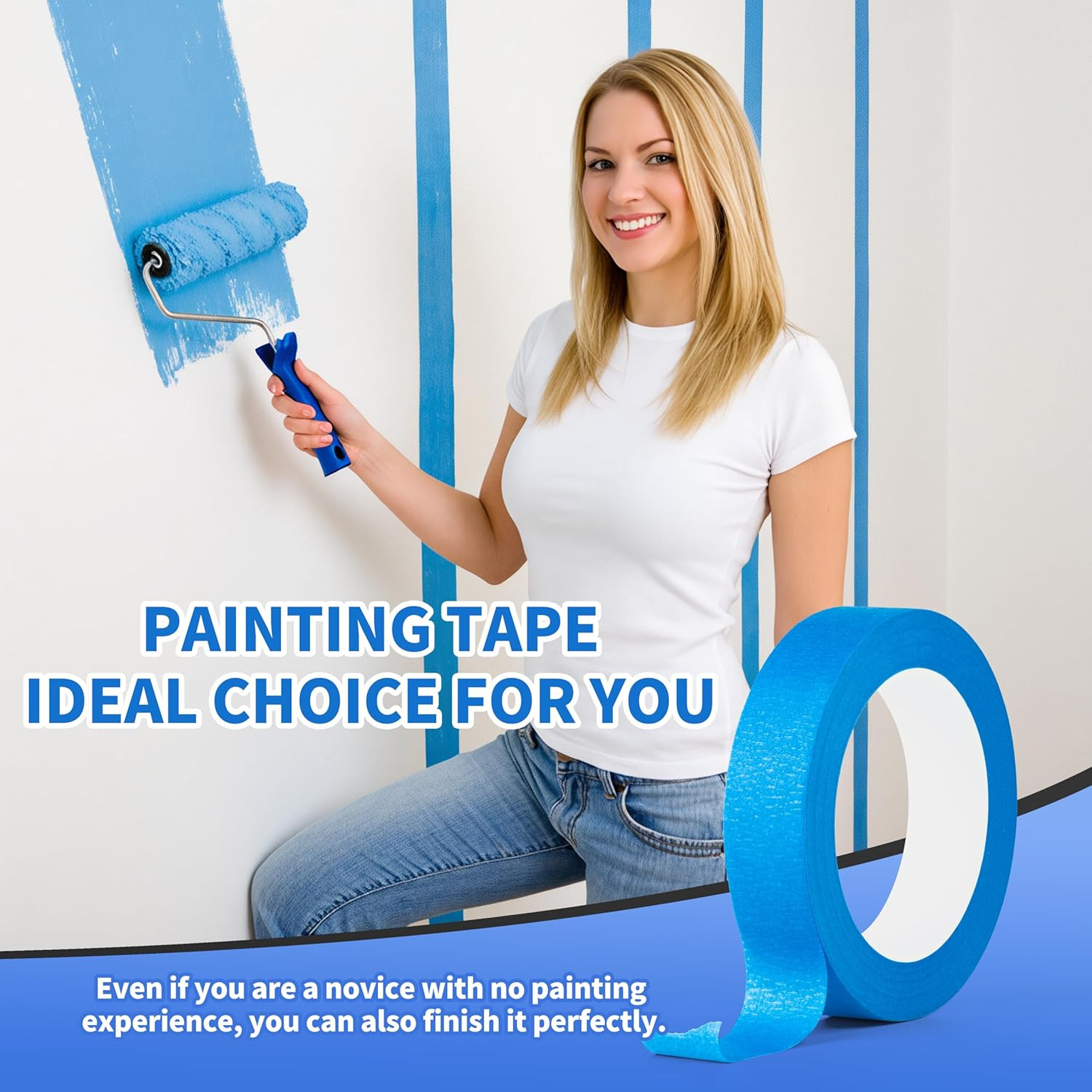 Blue Painters Tape 4 Rolls: Masking Tape 1 Inch Wide x 55 Yards – Painter’s Tape