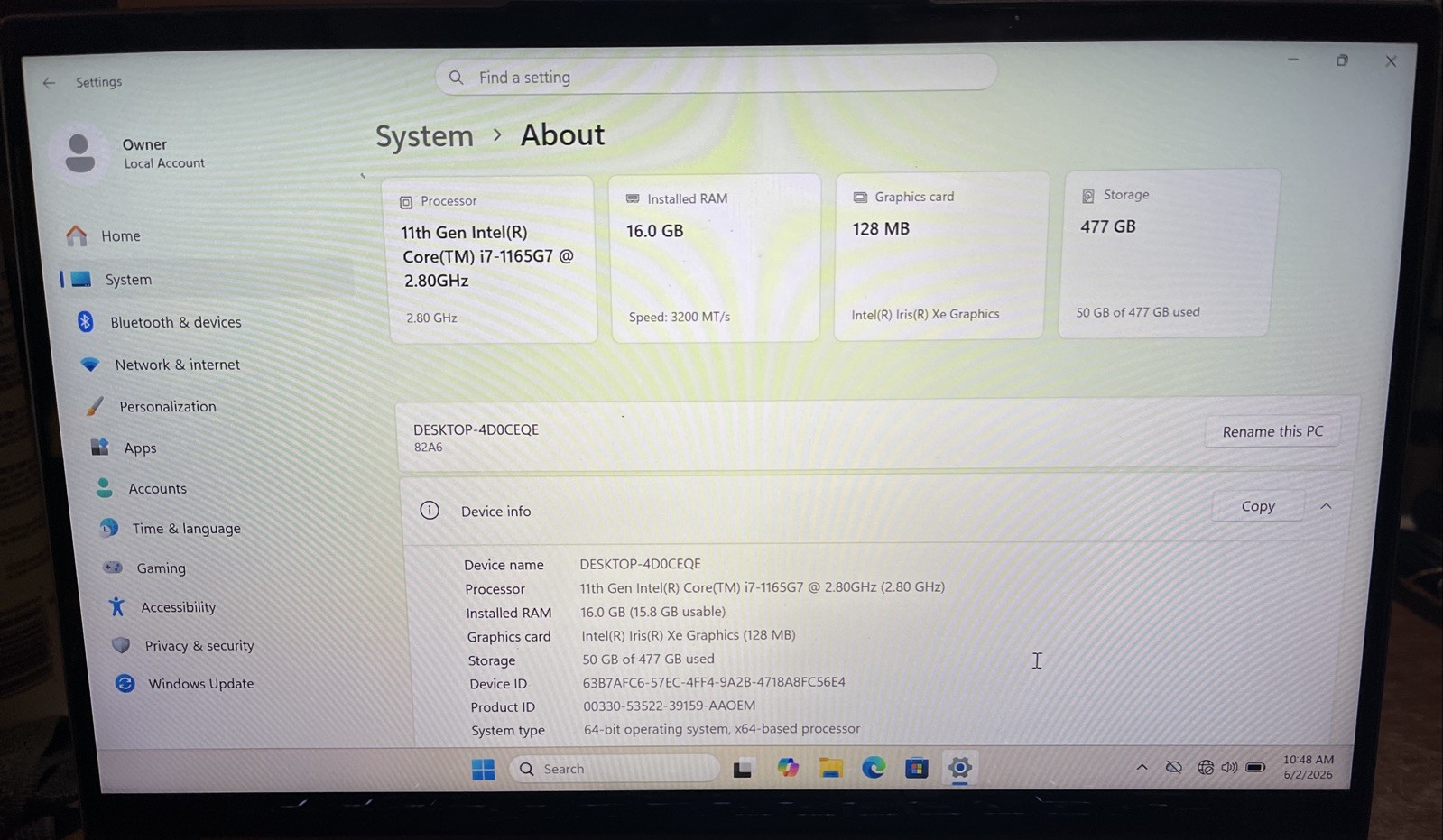 Lenovo IdeaPad Slim 7 14ITL05 i7-1165G7@2.80GHz, 16GB RAM, 512GB M2, W11P