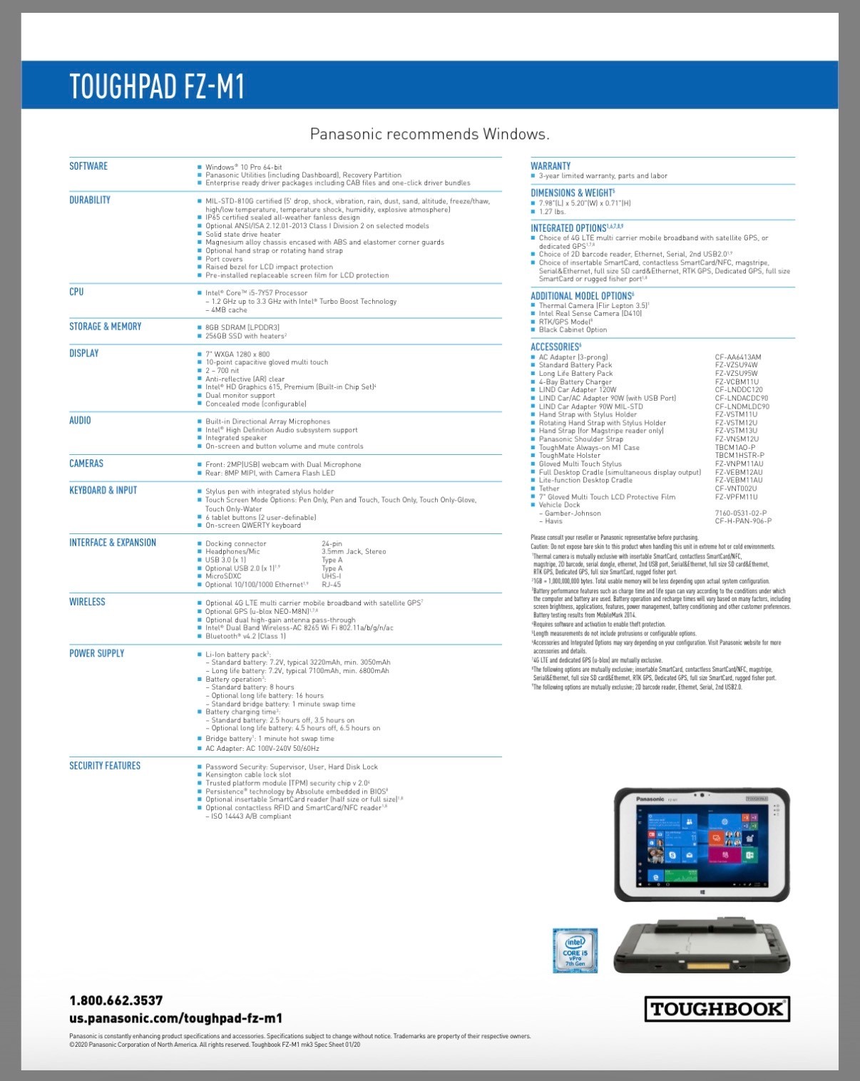 BRAND NEW Panasonic FZ-M1 Toughpad 8GB, RAM 256 SSD, Barcode Scanner
