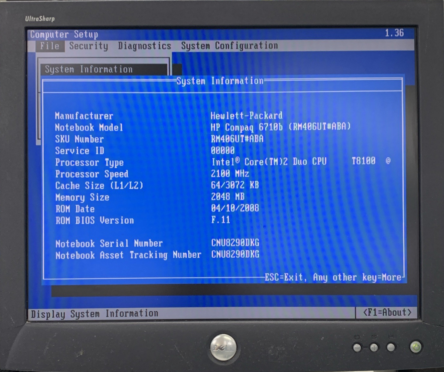 HP Compaq 6710b Core 2 Duo 2.10GHz 2GB RAM 15.4″ No Batt./ HDD/OS – BAD SCREEN