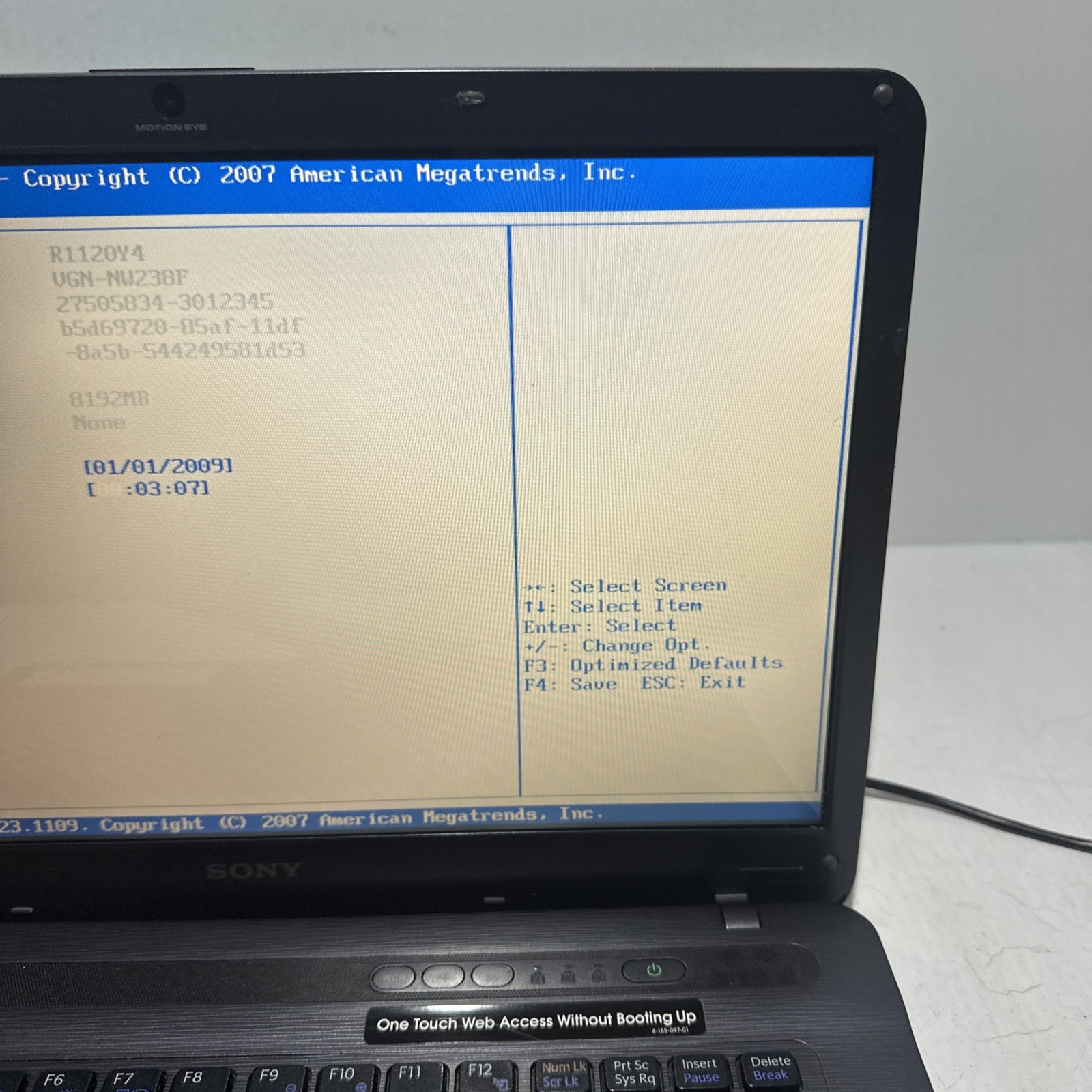 Sony Vaio VGN-NW238F Intel Pentium 8gb Ram No Drives Boots Bios