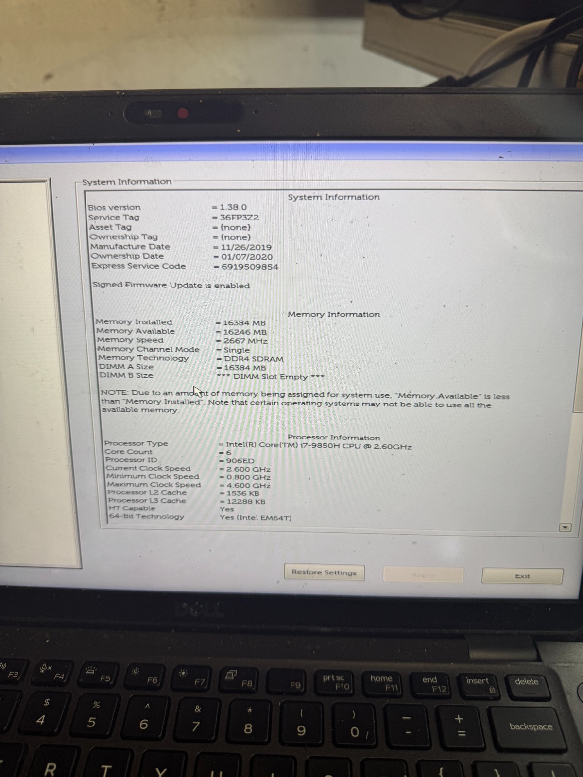 Dell Latitude 5401 Core I7-9850 2.60GHz Laptop For Parts/Repair #5449