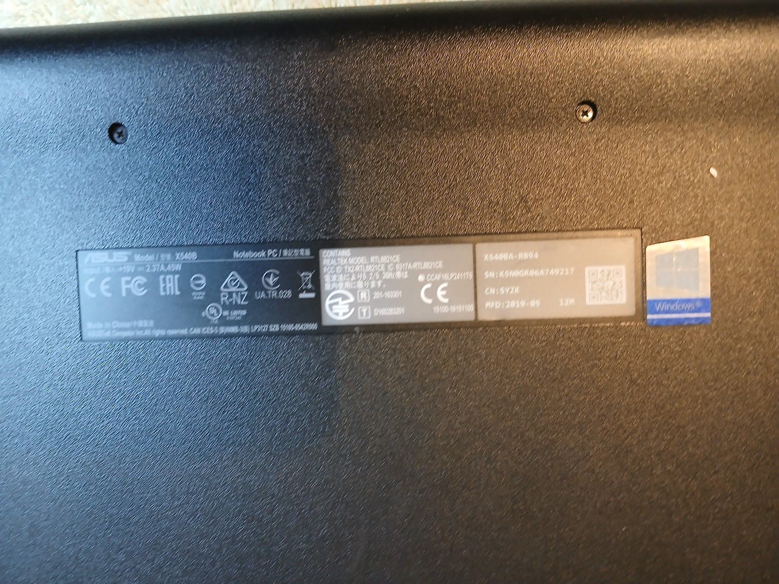 ASUS X540B – Please see picture for full details