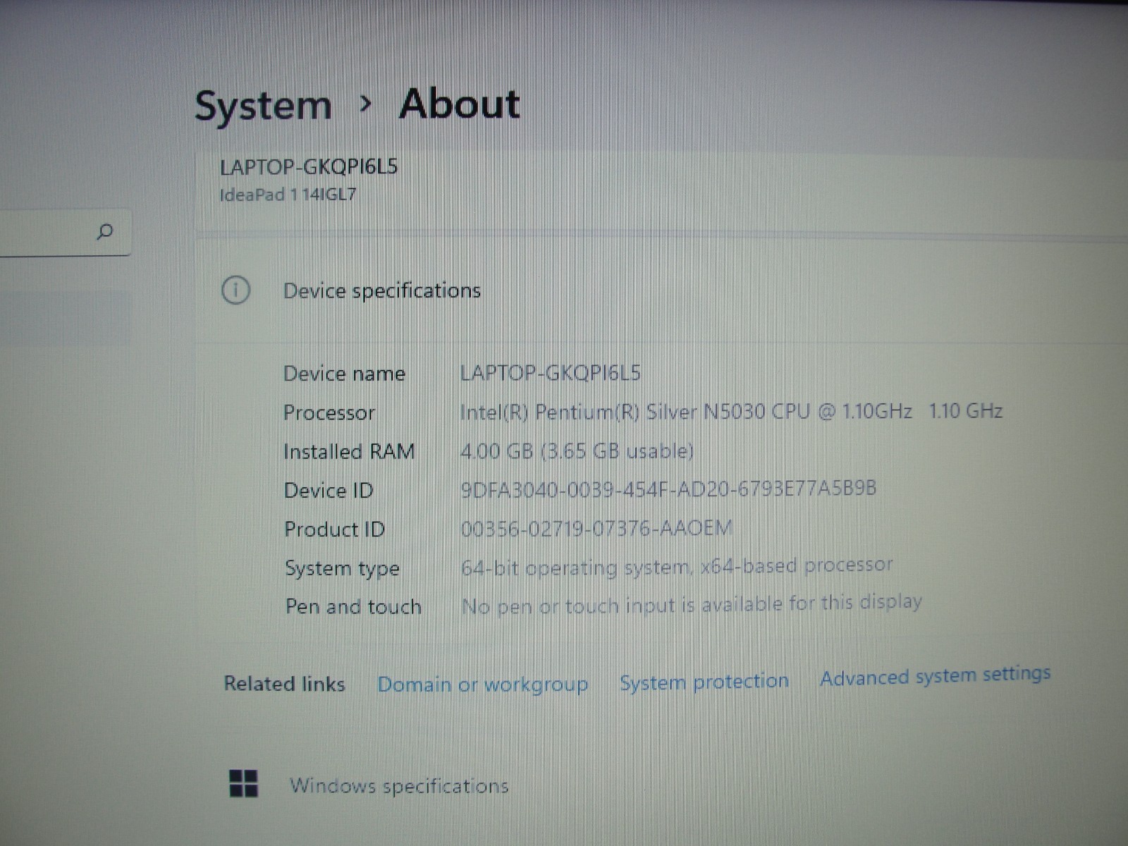 Lenovo IdeaPad 1 14IGL7 14”HD Pentium Silver N5030 1.1GHz 4GB RAM 128GB SSD