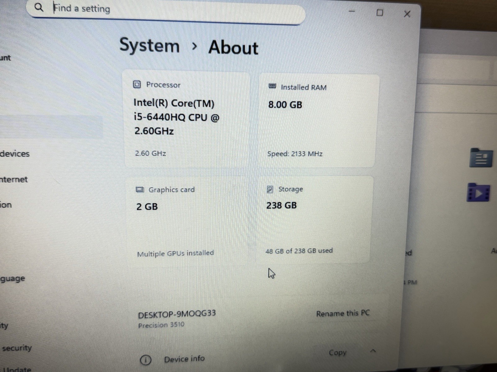 Dell Precision 3510, i5-6440HQ, 8 GB-256 GB SSD, AMD R9 M360 2GB Windows 11 Pro