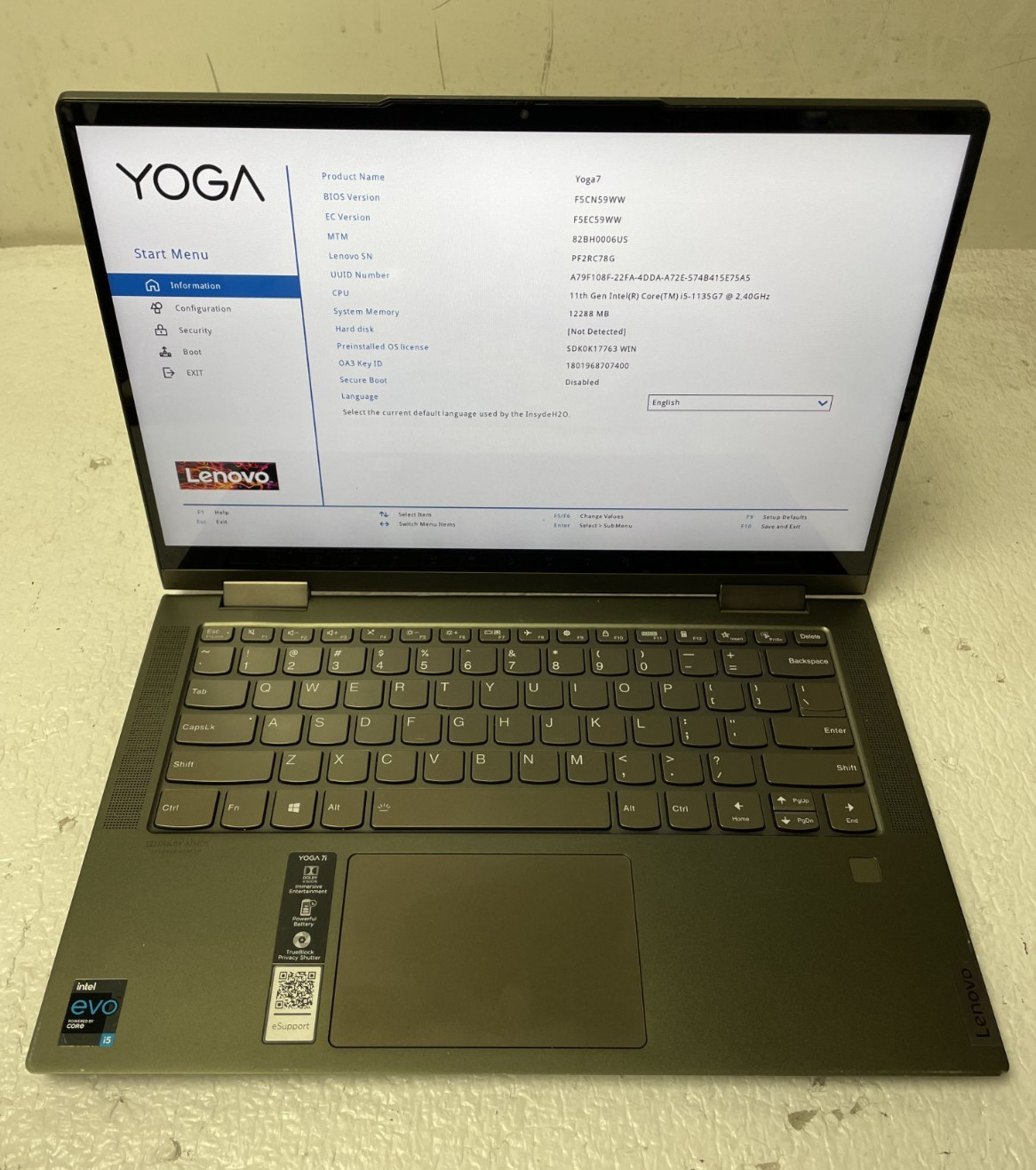 LENOVO YOGA 14ITL5 Intel i5-1135G7 @2.40GHz 12GB RAM NO SSD For Parts *READ