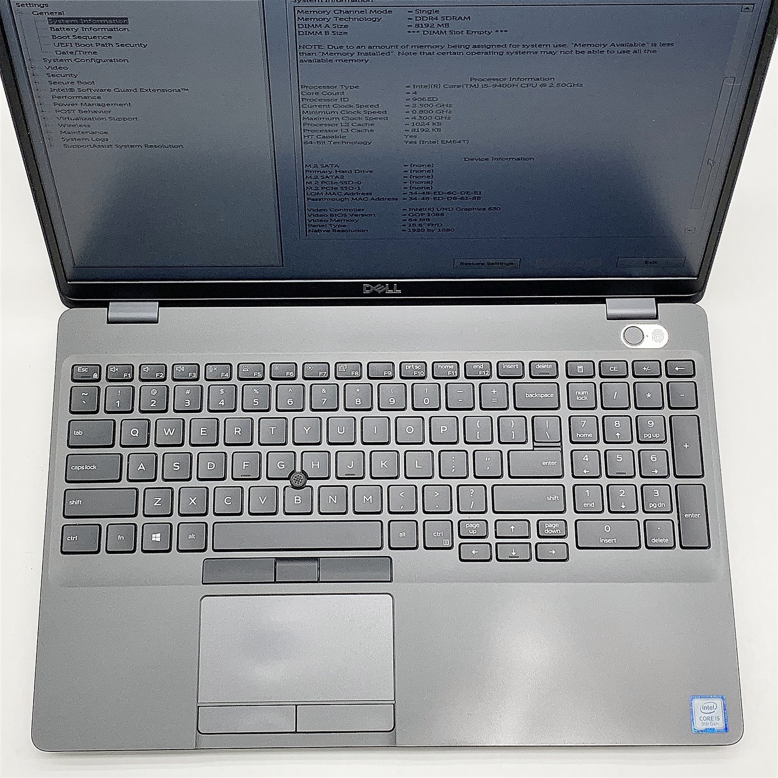 Dell Latitude 5501 Laptop Intel Core i5 9400H 2.50GHZ 15.6″ FHD 8GB RAM NO HDD