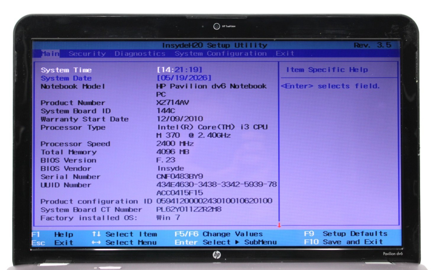 HP Pavilion Dv6 i3-370@2.4GHz 4GB DDR3 NO STORAGE OR OS OR BATTERY *USED/TESTED*