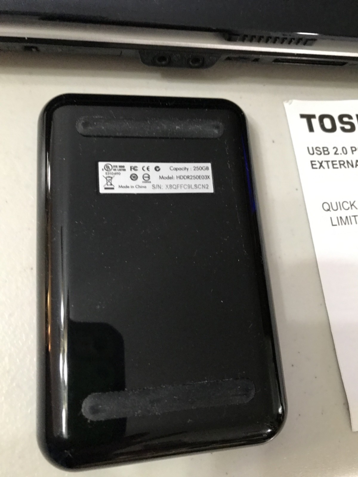 TOSHIBA SATELLITE LAPTOP/POWER CORD/EXTERNAL HARD DRIVE/WIRELESS # KEYPAD/+