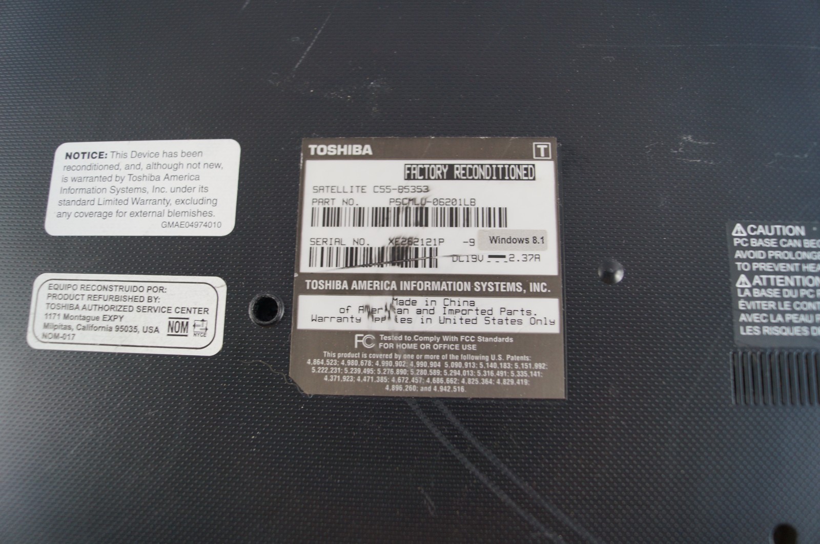 TOSHIBA Satellite C55B5353 15.75″ 2.16GHz 4GB Mem READ WORKING PoR C152