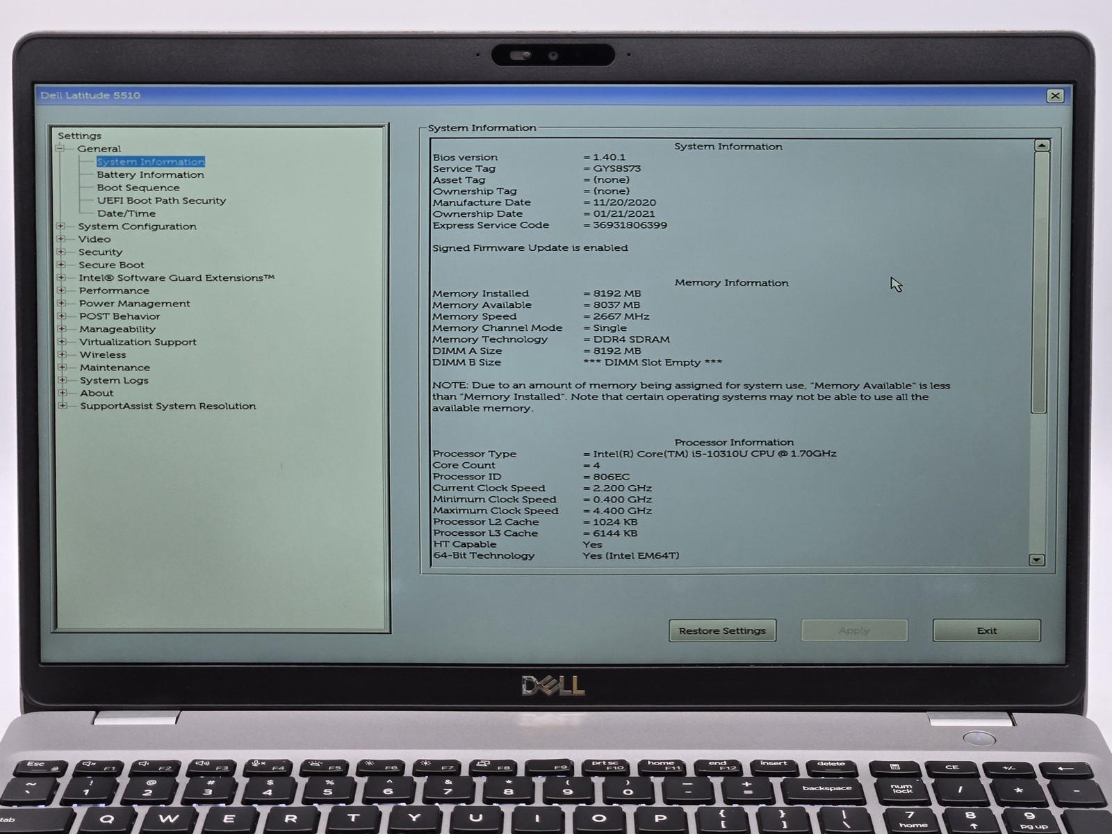Dell Latitude 5510 15″ FHD I5-10310U 256GB SSD 8GB W11P Webcam Backlit
