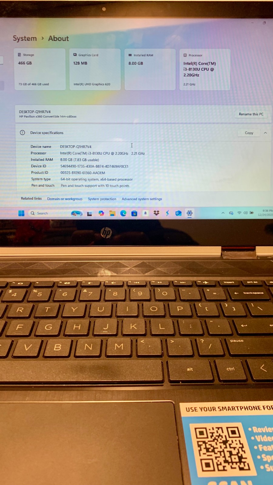 HP Pavilion x360 2-in-1 Laptop 14M-CD0001DX 14″ HD 768p Touch i3-8130U 8GB 500GB