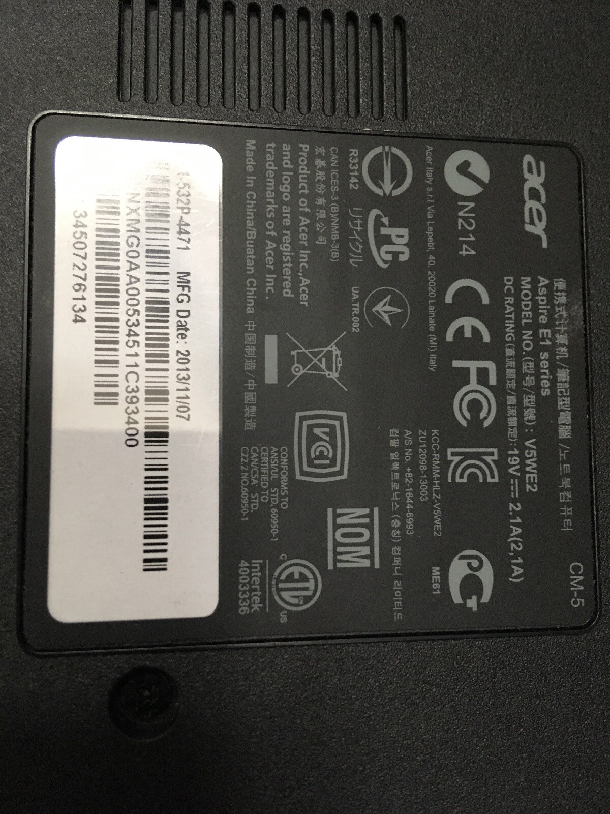 acer Aspire E1 V5WE2 /Intel Pentium 3556 1.7 /4GB RAM/750 HDD For Part