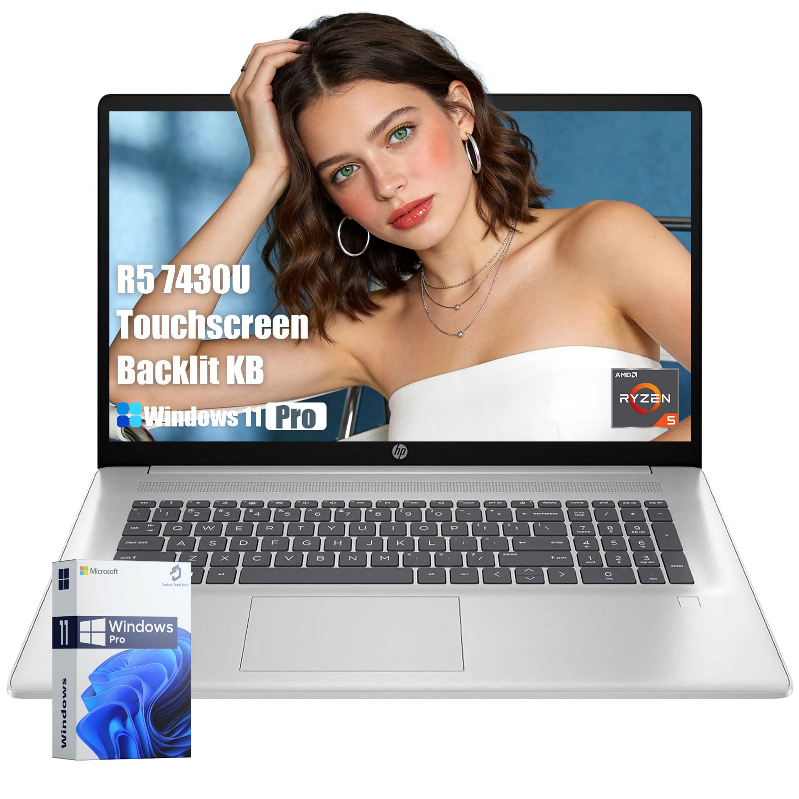 HP 17.3″ Touch Laptop HD AMD Ryzen 5 7430U UP TO 64GB RAM 2TB Windows 11 Pro PC