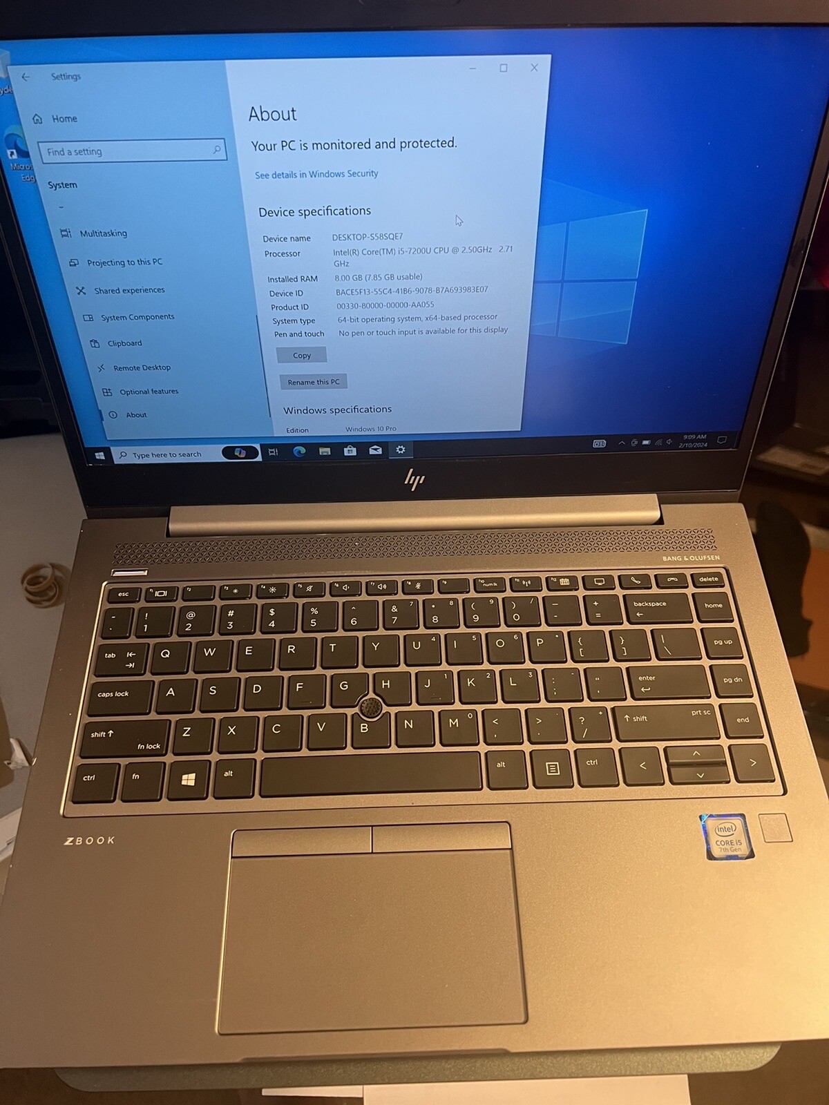 HP Zbook 14U G5 14″ Laptop i5-2.7GHz 7200U 8GB Ram 256GB SSD Windows 10 Pro
