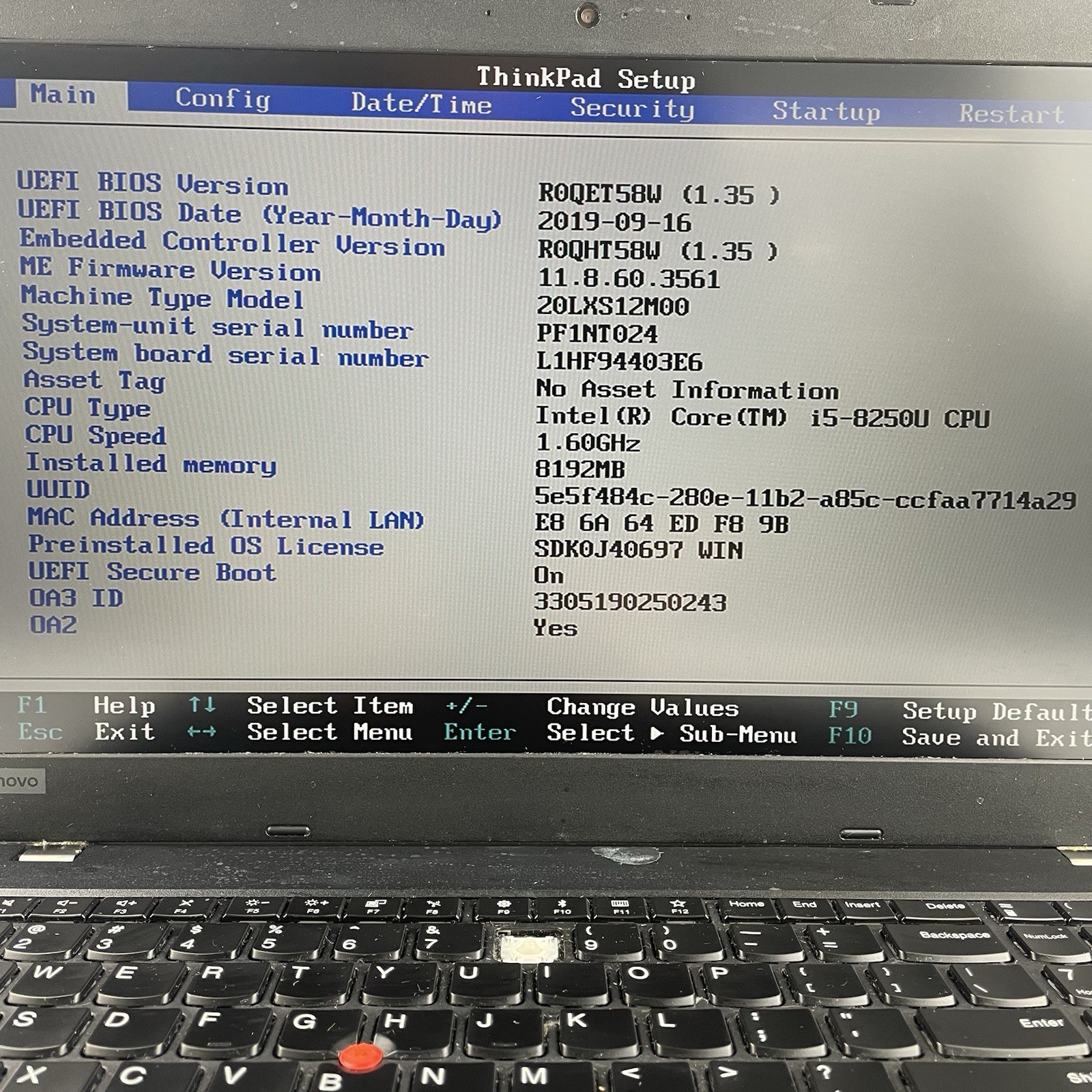 Lenovo ThinkPad L580 15.6″ i5-8250U 1.60 GHz 8 GB RAM No SSD/OS/AC – Missing Key