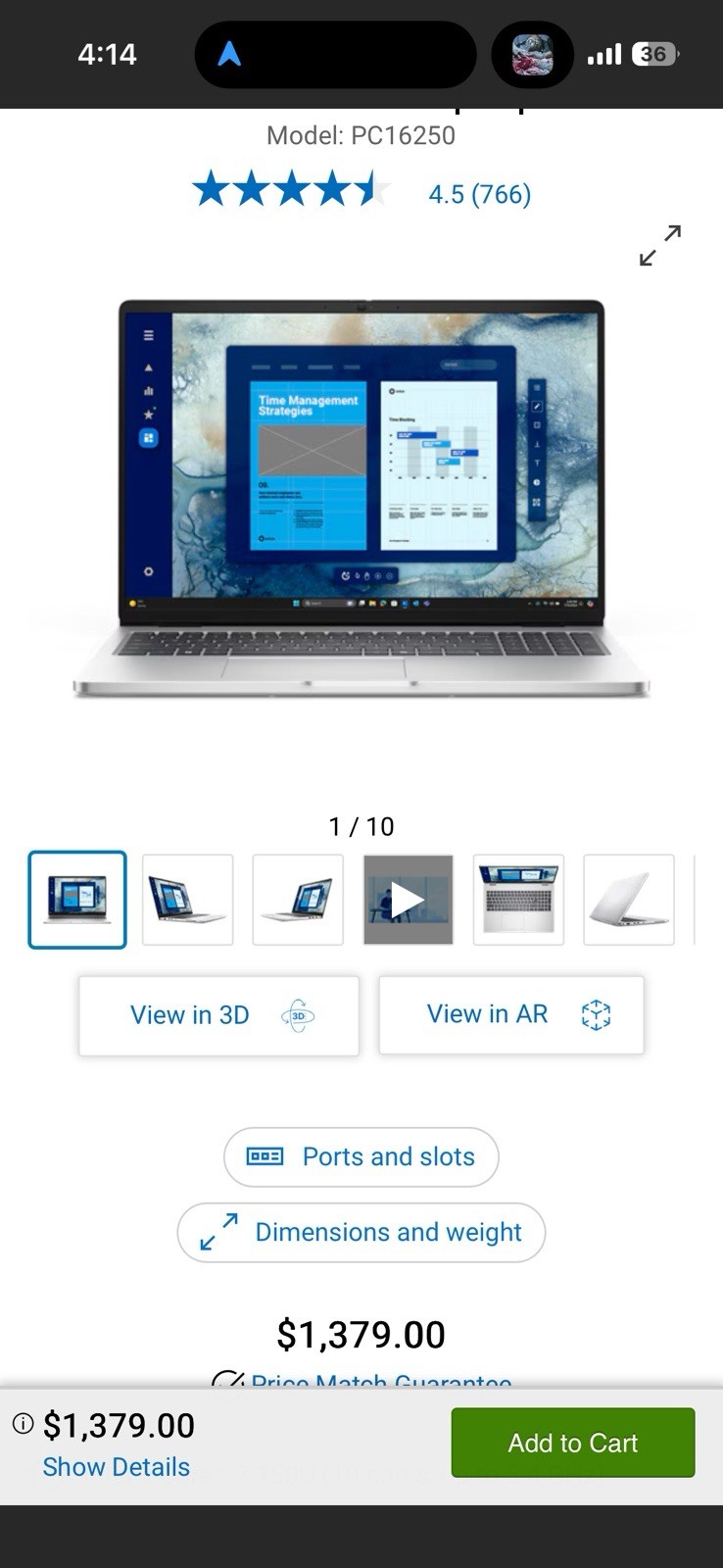 Dell Pro PC16250 Notebook Laptop Intel Core i7 Windows 11 15″ Gray