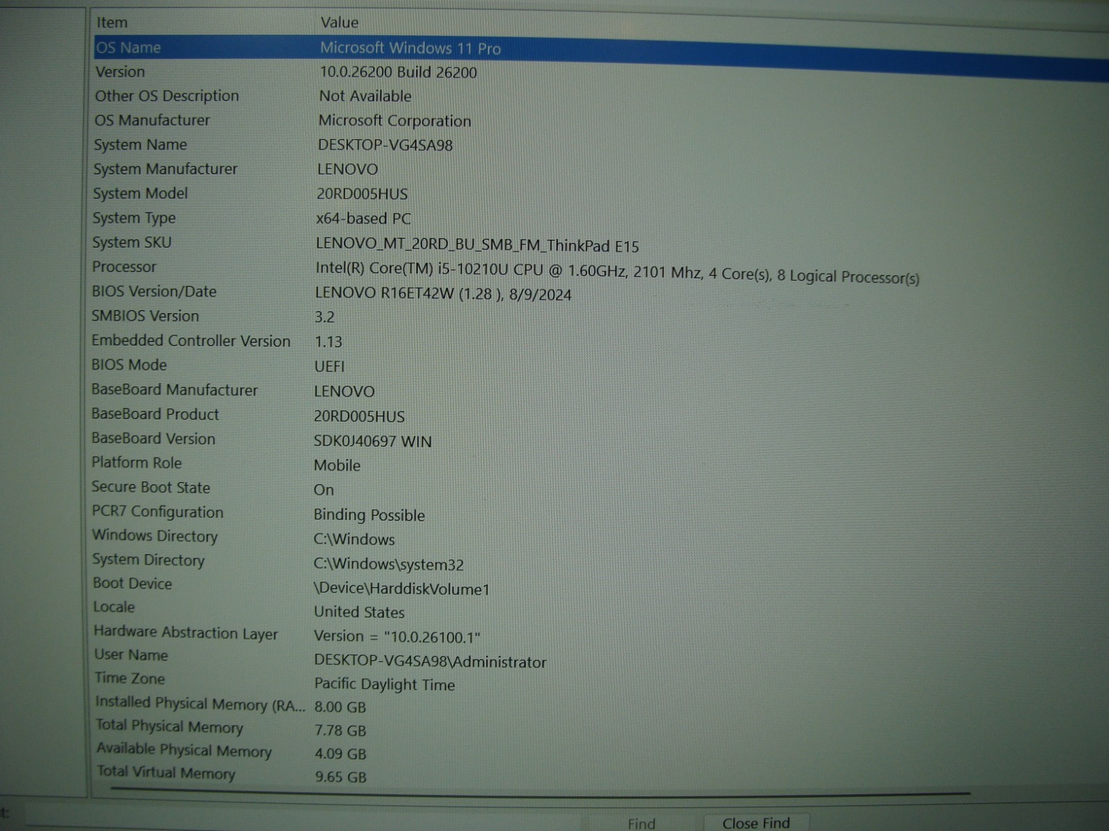 Lenovo ThinkPad E15 15.6″FHD Intel i5-10210U 1.6Ghz 8GB 256GB Windows 11 Pro +PA