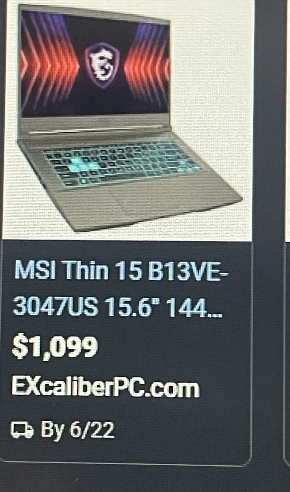 MSI Thin 15 15.6″ Gaming Laptop i5 4.5GHz 8GB 1TB+512GB RTX 3050