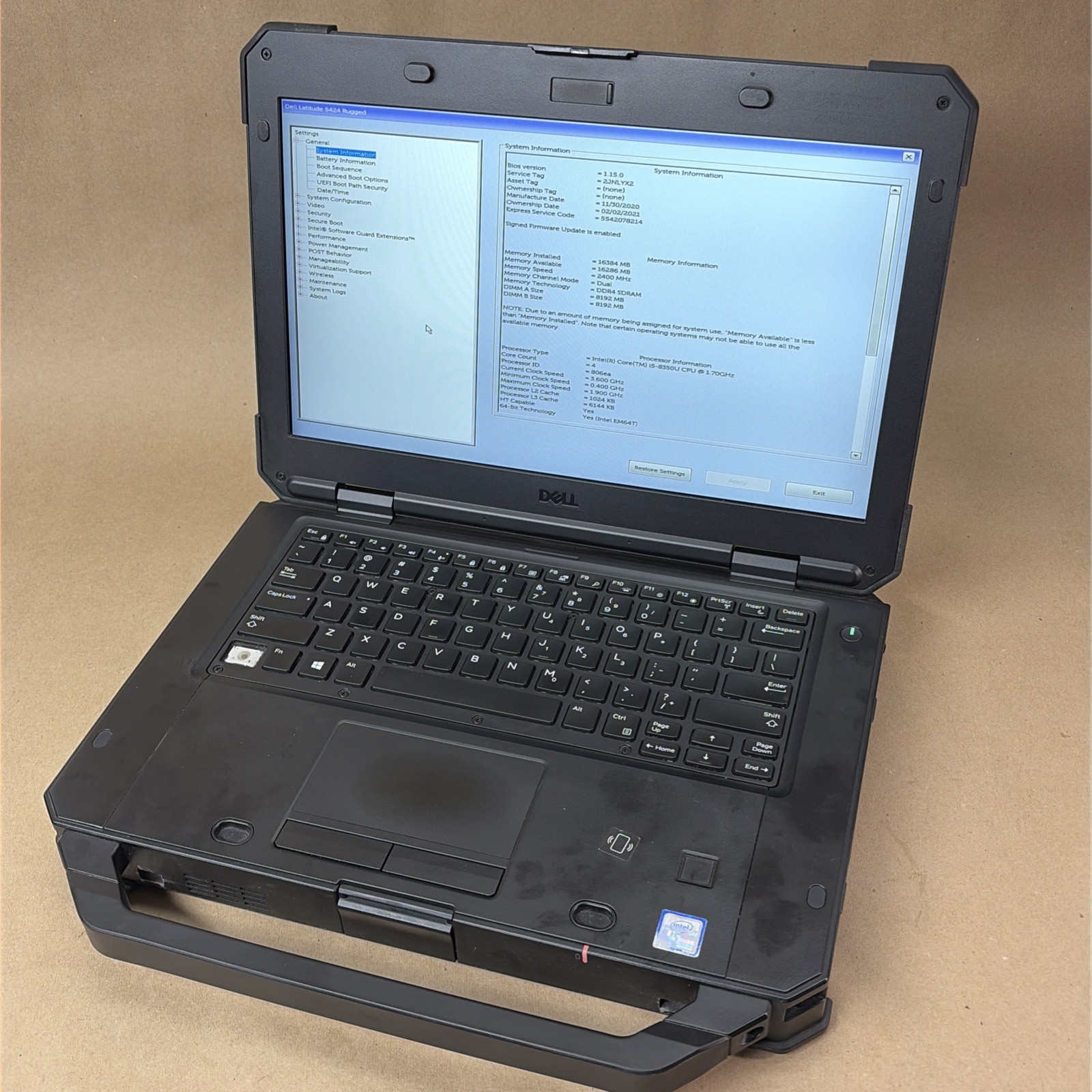 BROKEN KEY Dell Latitude 5424 Rugged 14″ i5-8350U 16GB RAM Touch NO SSD NO OS