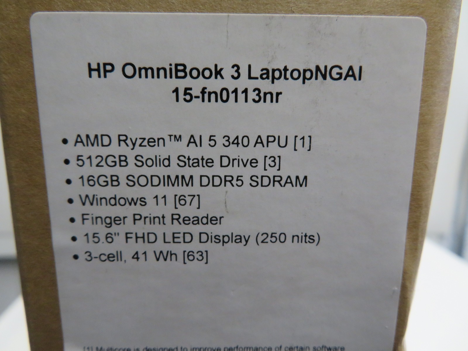 HP Omnibook 3 15.6” Copilot PC AMD Ryzen AI 5 340 Processor 16GB/512GB SSD NEW