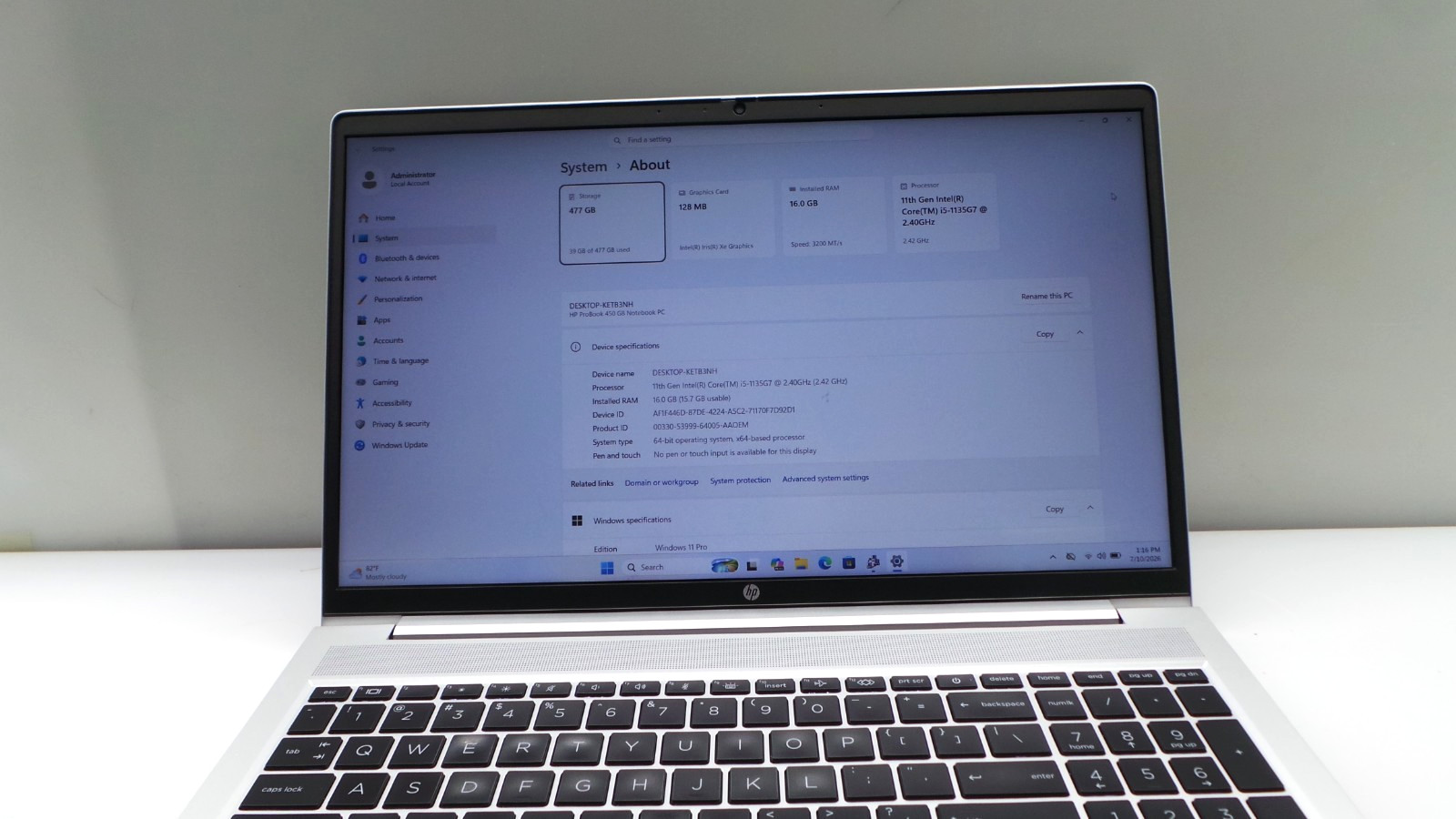 HP ProBook 450 G8 | 15.6″ | i5-1135G7 2.40GHz | 16GB RAM 512GB NVMe | WIN 11 PRO