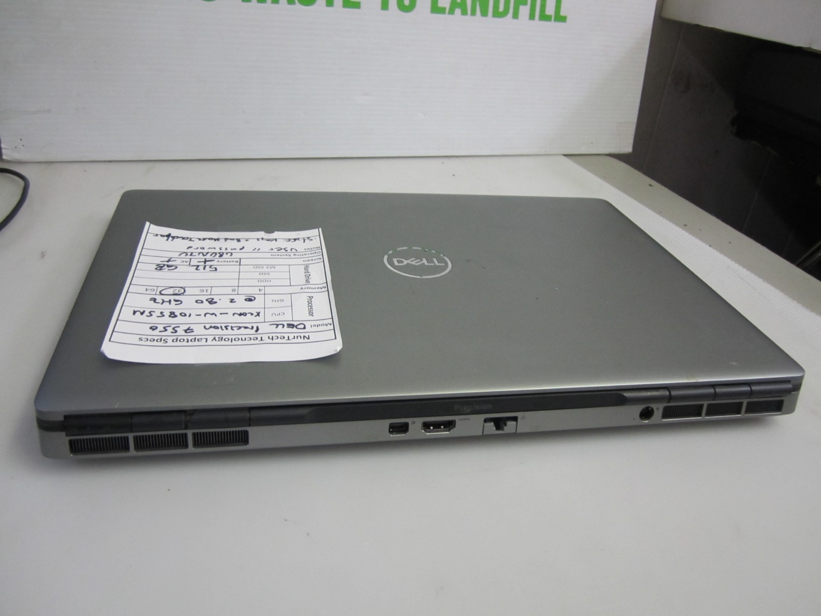 Dell Precision 7550 Xeon W-10855M 2.80GHz 32GB 512GB M2SSD Ubuntu Laptop +AC REA