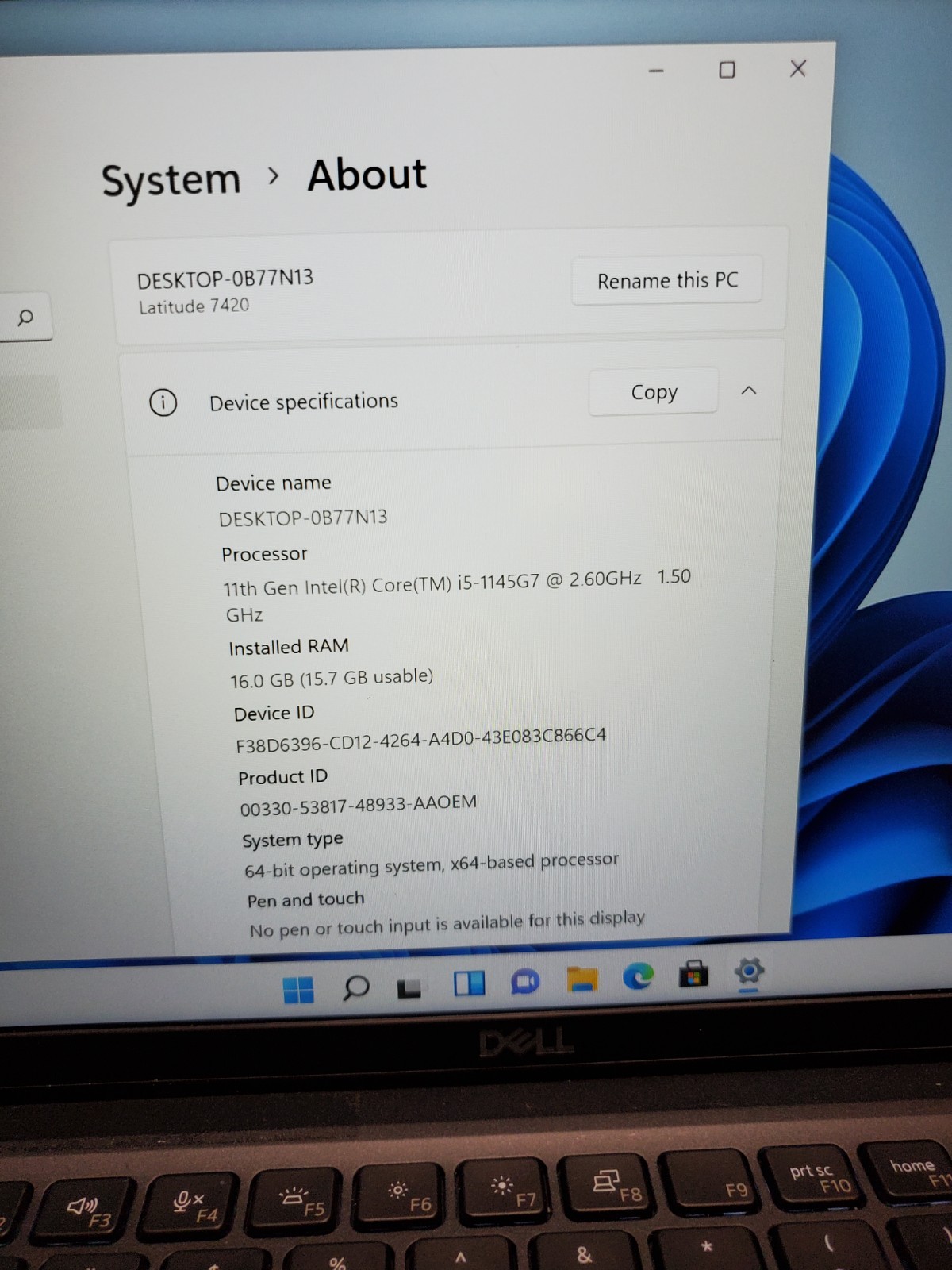 Dell Latitude 7420 14″ Laptop i5-1145G7 2.60GHz 16GB 256GB SSD Win11 #69