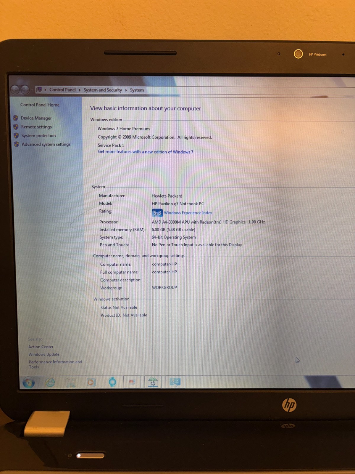 HP Pavilion G7 Notebook 17″ AMD A4-3300 1.90GHz 6GM RAM Windows 7 Home Premium