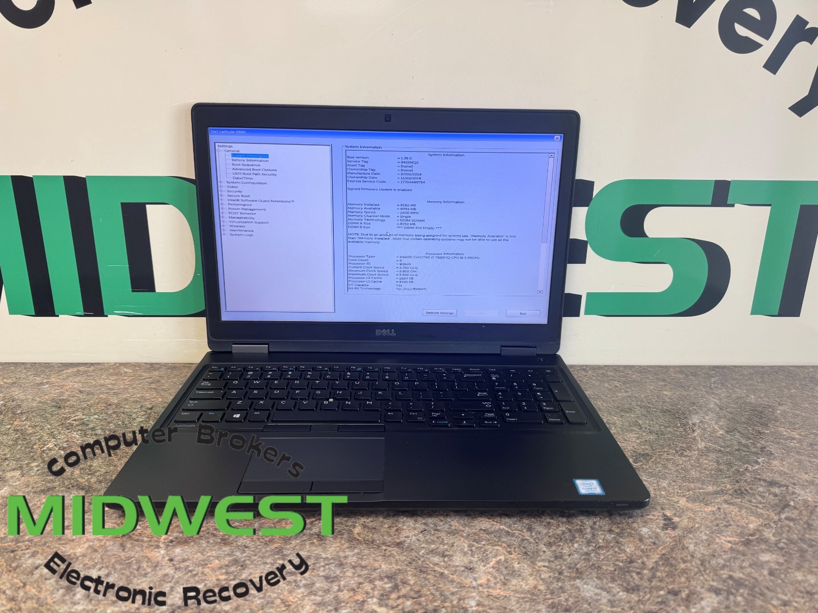 Dell Latitude 5580 i7-7820HQ 2.9GHz 8GB RAM (NO OS/HDD/SSD)