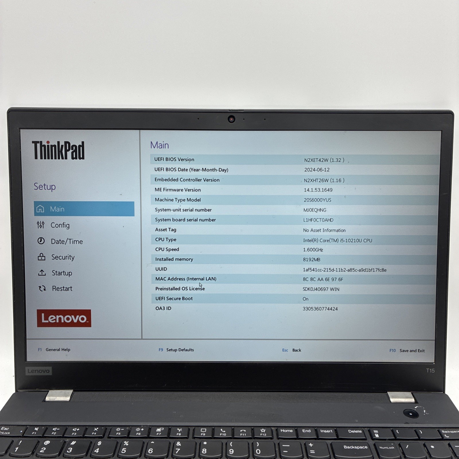 Lenovo ThinkPad T15 Gen 1 FHD i5-10310U 1.60GHz 8GB RAM, NO SSD – READ! – (L23)
