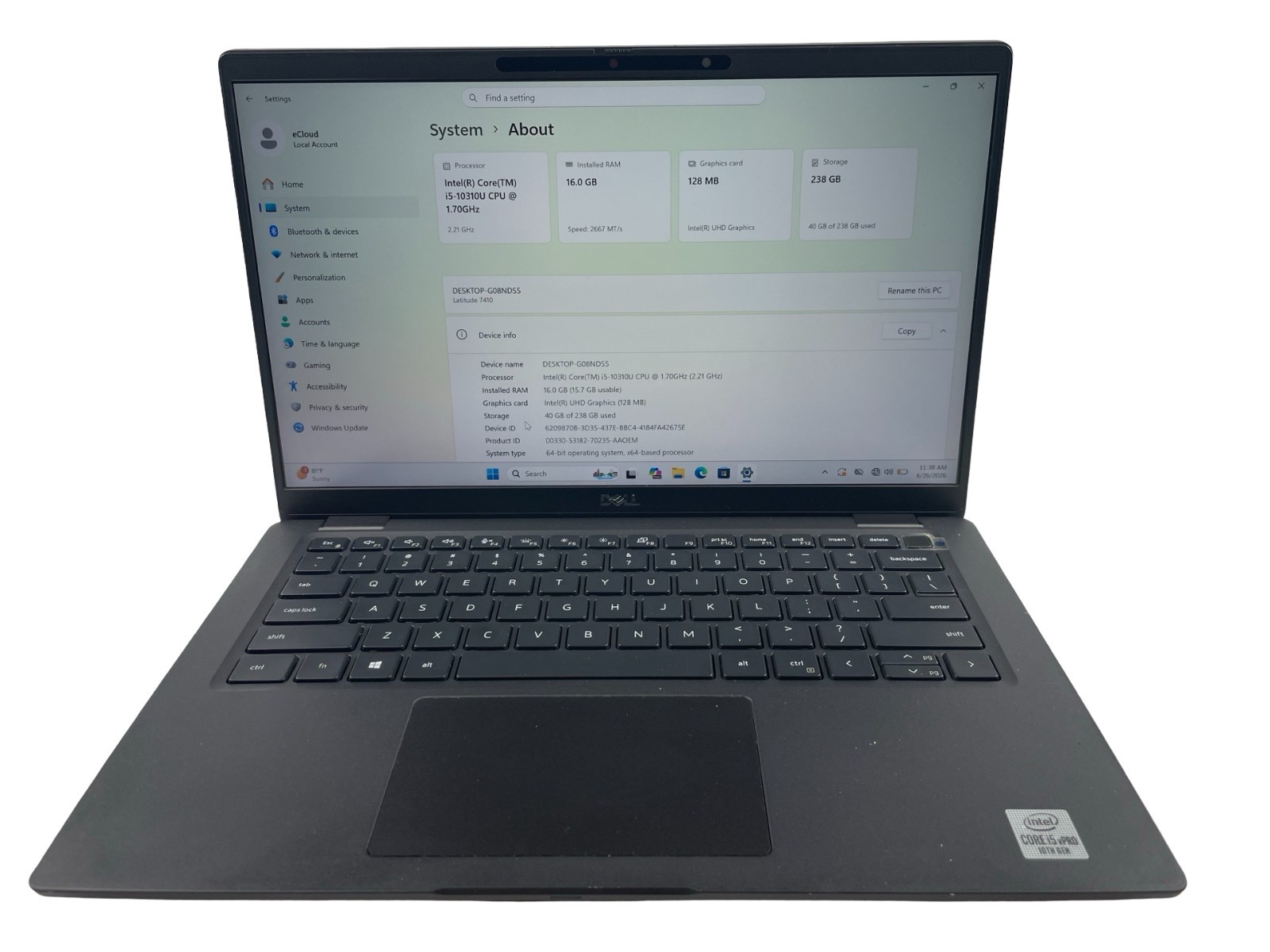 Dell Latitude 7410 14″ Intel Core i5-10310U@1.70GHz 16GB RAM 256GB NVMe W.11Pro