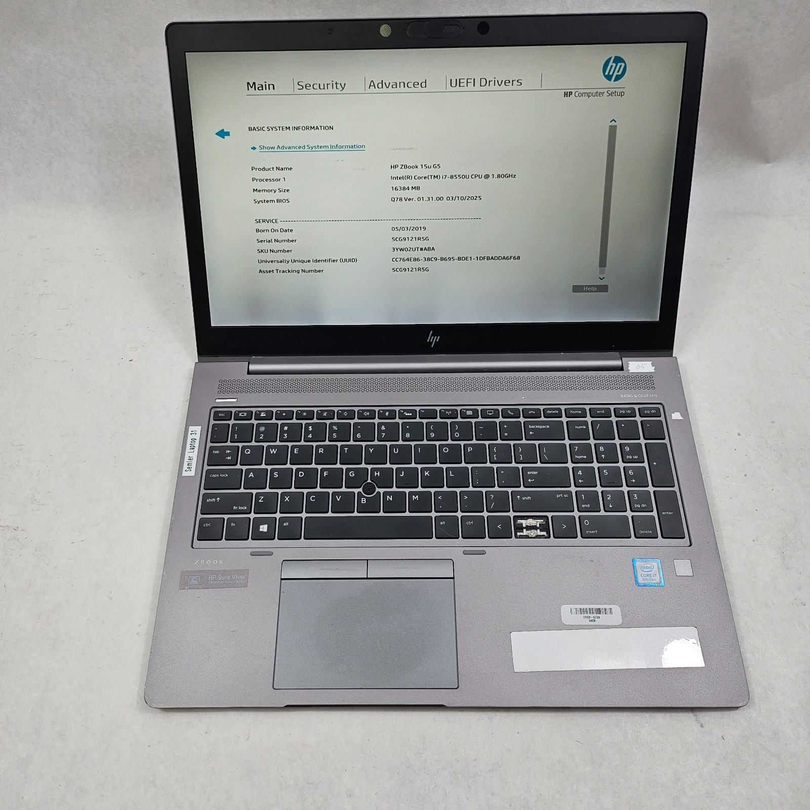 HP ZBook 15u G5 15.6 FHD i7-8550U 16GB 512GB SSD AMD Radeon Pro WX 3100 *Read
