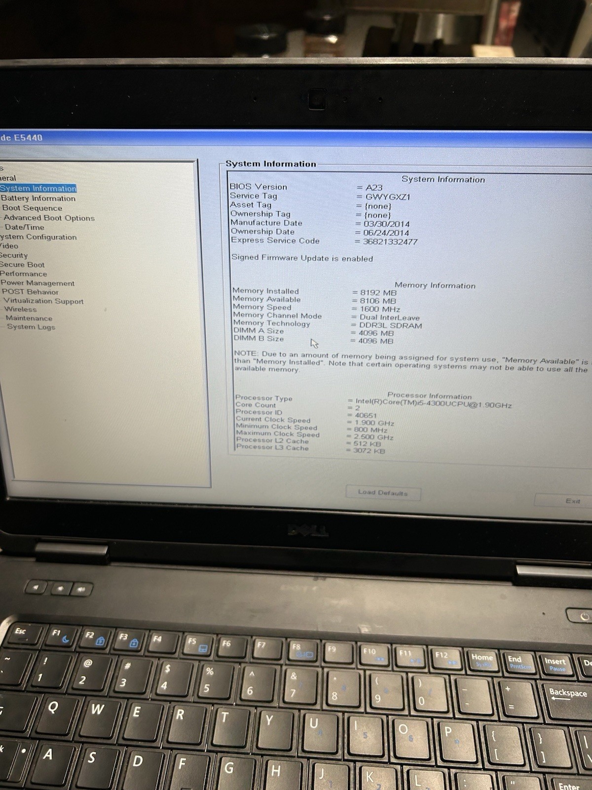 x1 – Dell Latitude E5440 i5-4310U VPRO@2.00GHz 8GB NO HDD No AC Adapter PARTS?