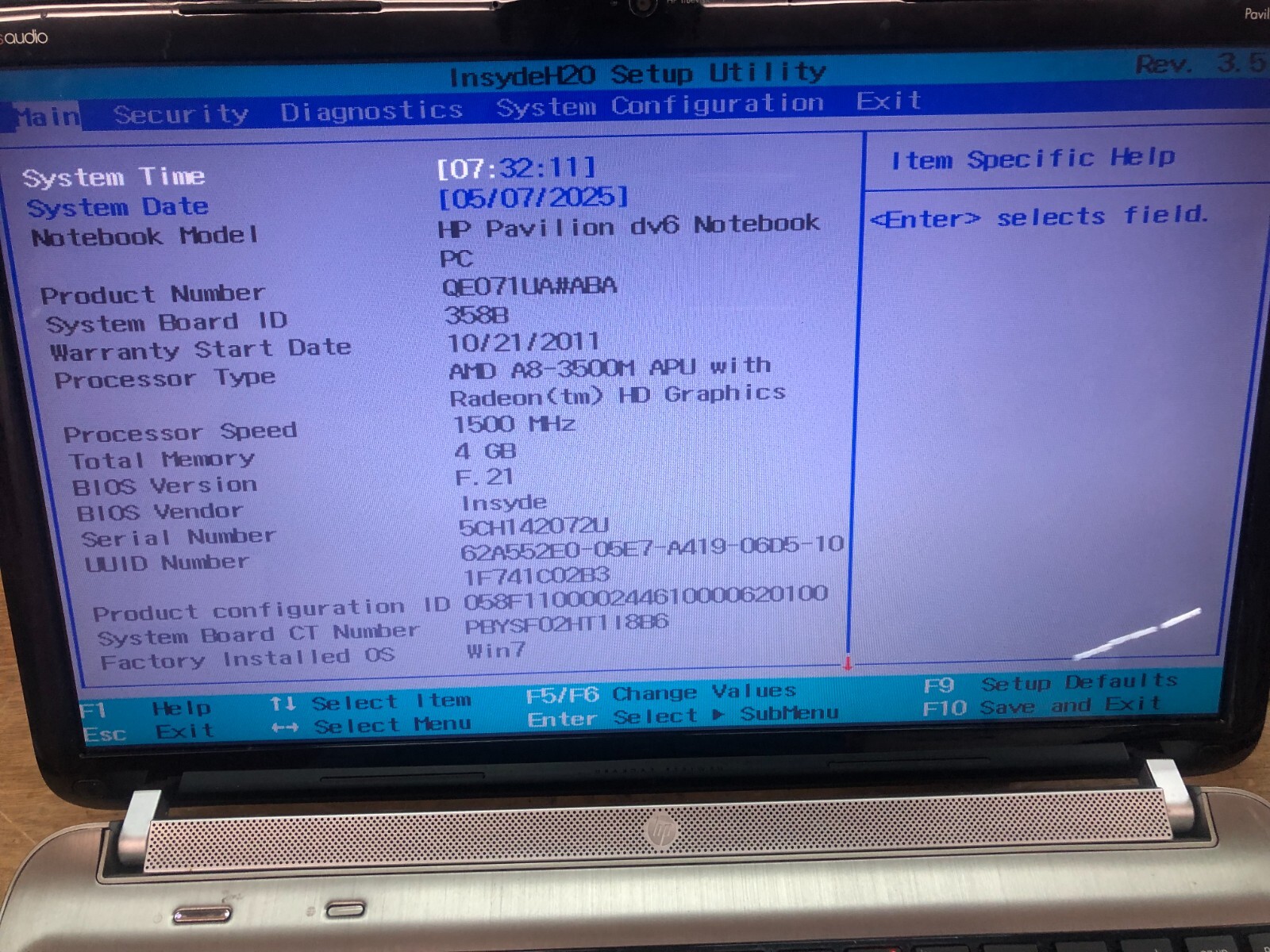 HP Pavilion dv6-6117dx Laptop AMD A8-3500M