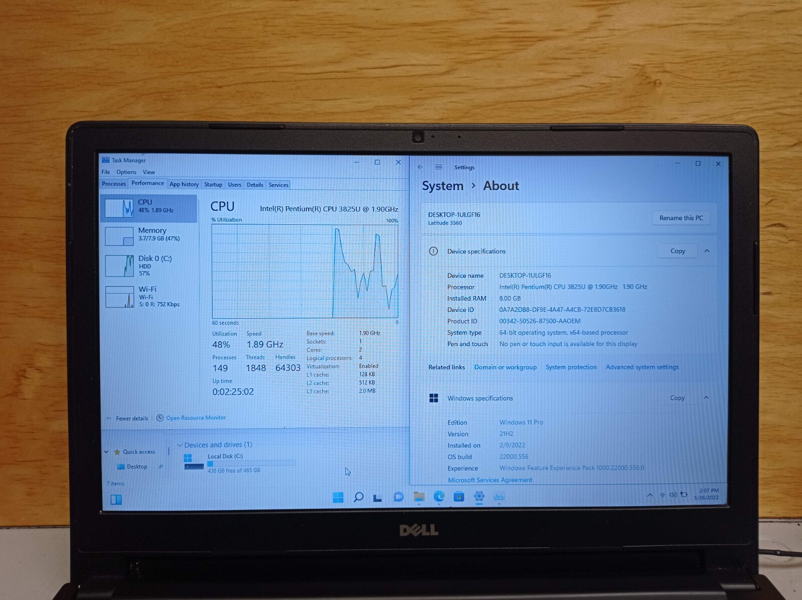 Dell Latitude 3560 Pentium 3825U 1.9 GHz 8GB RAM 500GB HDD 15.6″ w/Charger Win11